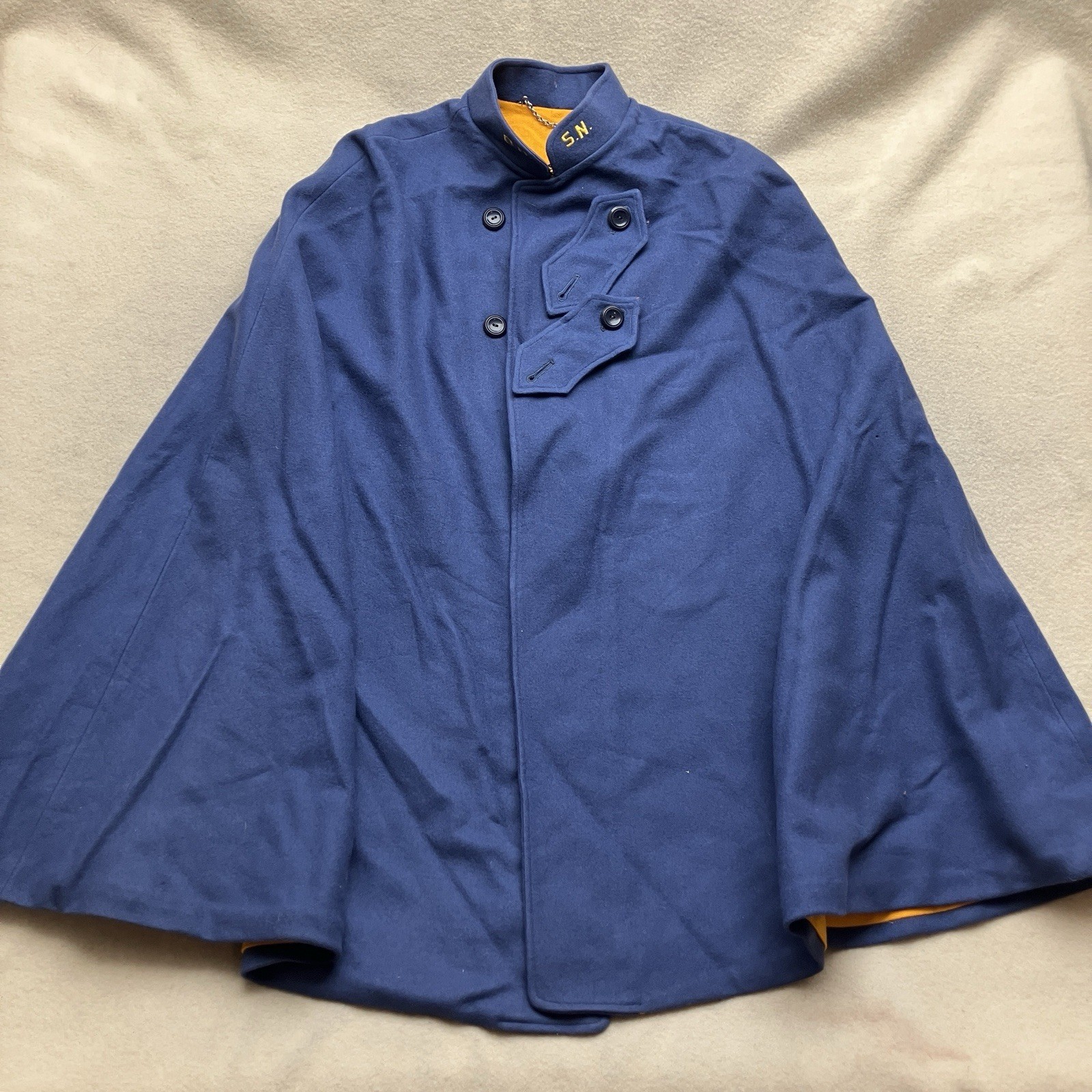 Vintage 40s WW2 Blue Yellow Wool Nurses Cape S.N.A MARVIN NEITZEL Size M