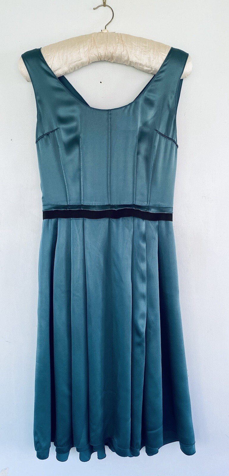 Dolce & Gabbana Vintage Teal Silk Cocktail Dress w/ Grosgrain Ribbon Sash