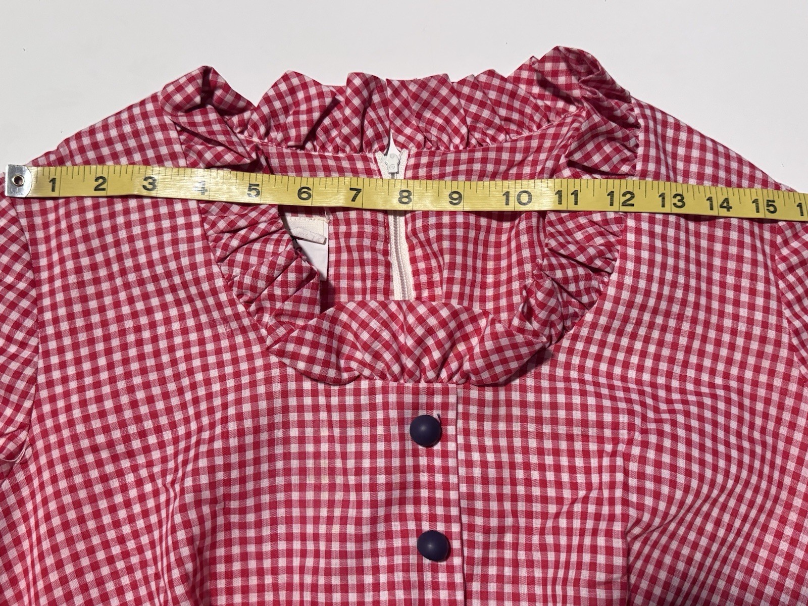 Vintage 70’s Caron Gingham Checkered Ruffle Trim Belt Prairie Boho Cottage Dress