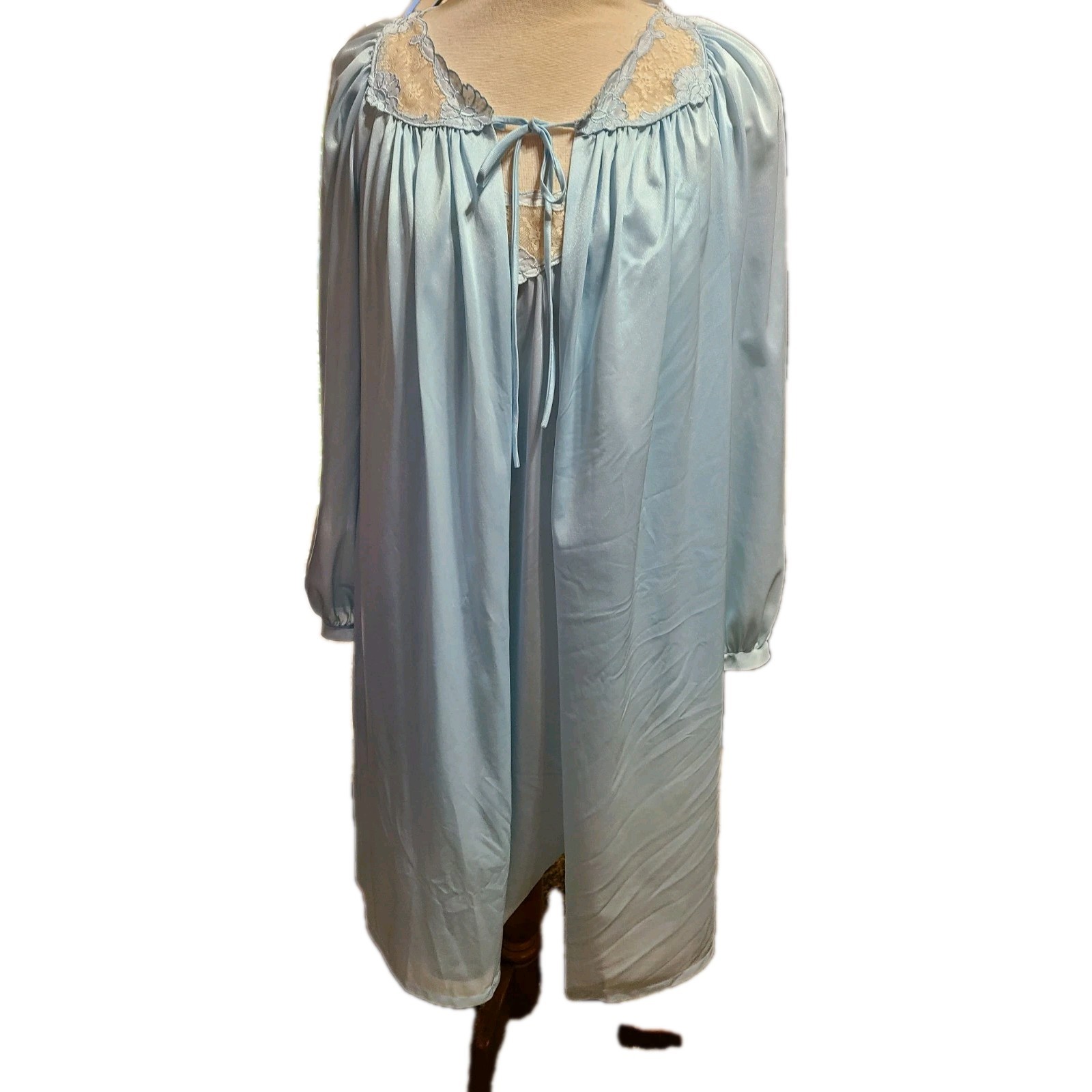 JC Penney Vtg Baby Blue Gown & Robe Sz M/12-14 Union Tag Knee Length Lace
