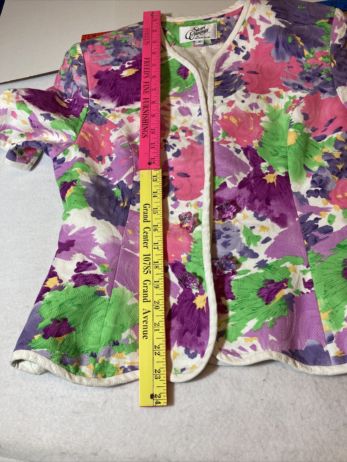 Gorgeous VTG Anthony Sicari Jacket/Top Evenings Floral Clear Buttons SZ 10 80-90