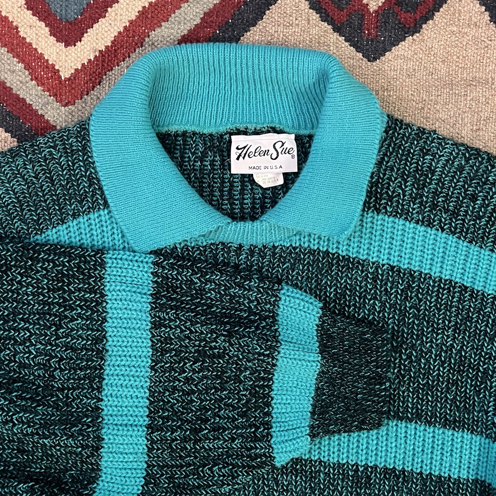 Vintage 80s Helen Sue Sweater Women’s L/XL Boxy Oversized Pullover Green/Black