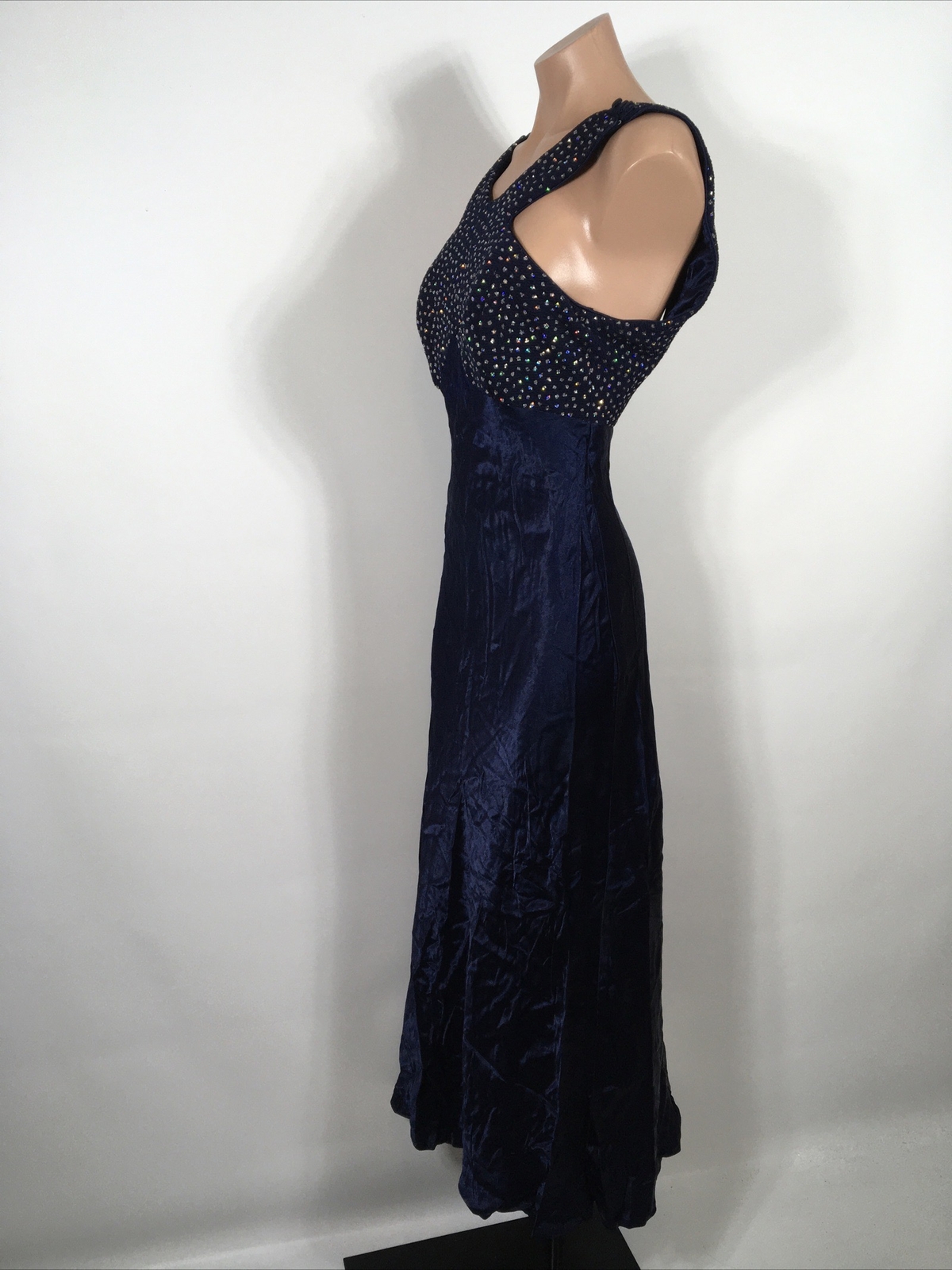 Vtg 90s y2k L.A. Glo Blue Glitter Prom Dress Evening Formal High Neck Backless
