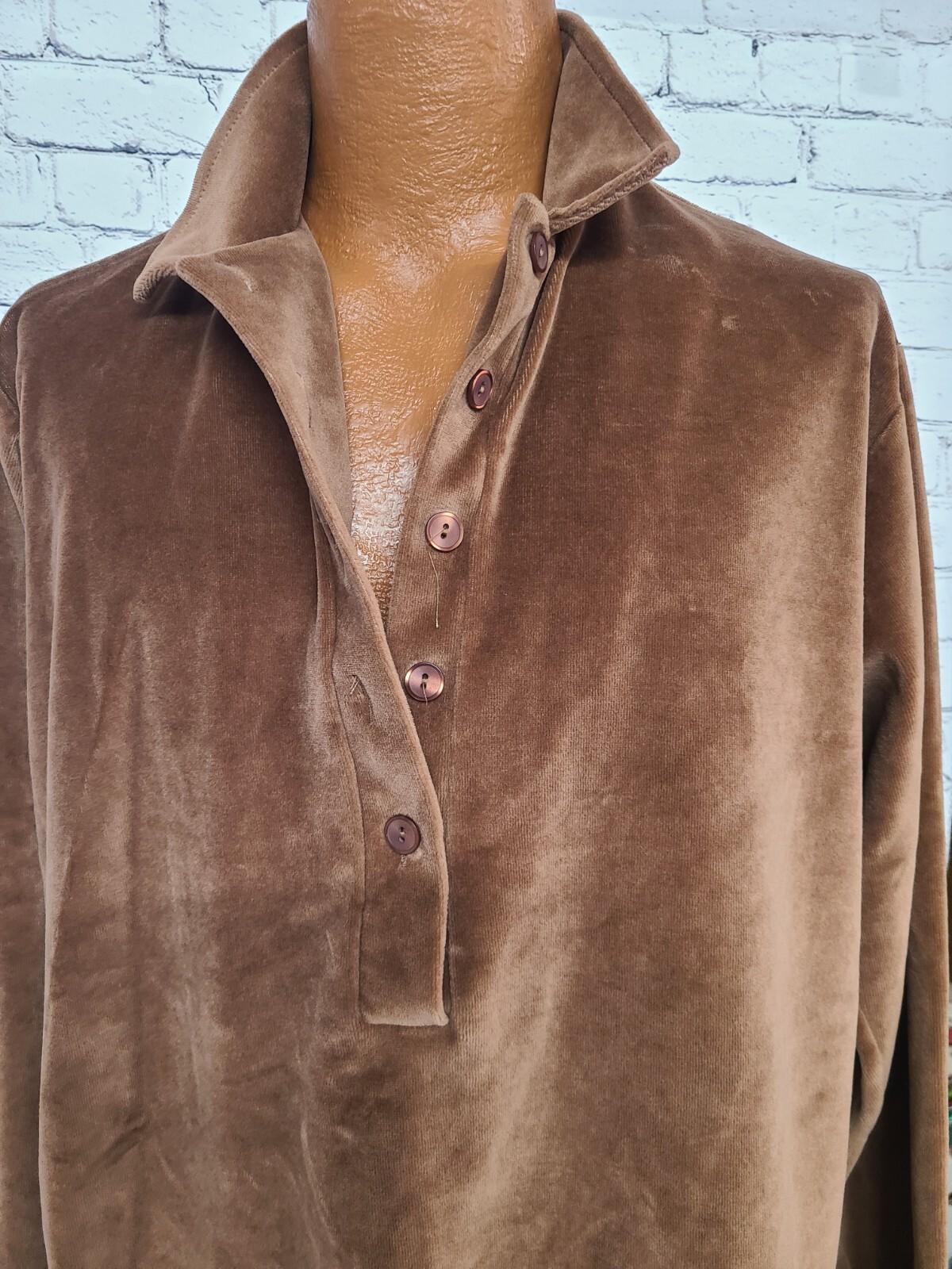 1970s Vtg Gertrude Davenport Women’s Shirt Collar Velour Long Sleeve Extra Large