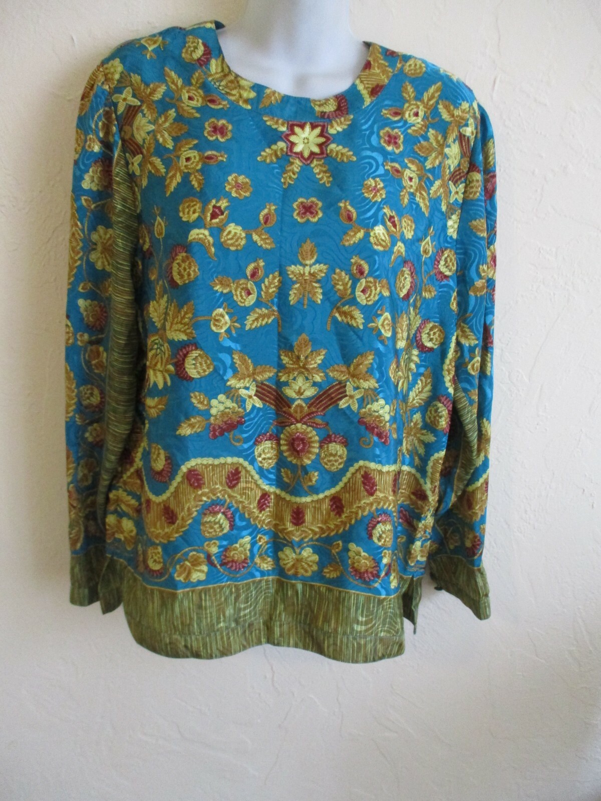VTG 90’s Anastasia Top Size 14 Collarless Floral Jacquard Print Pullover Blouse