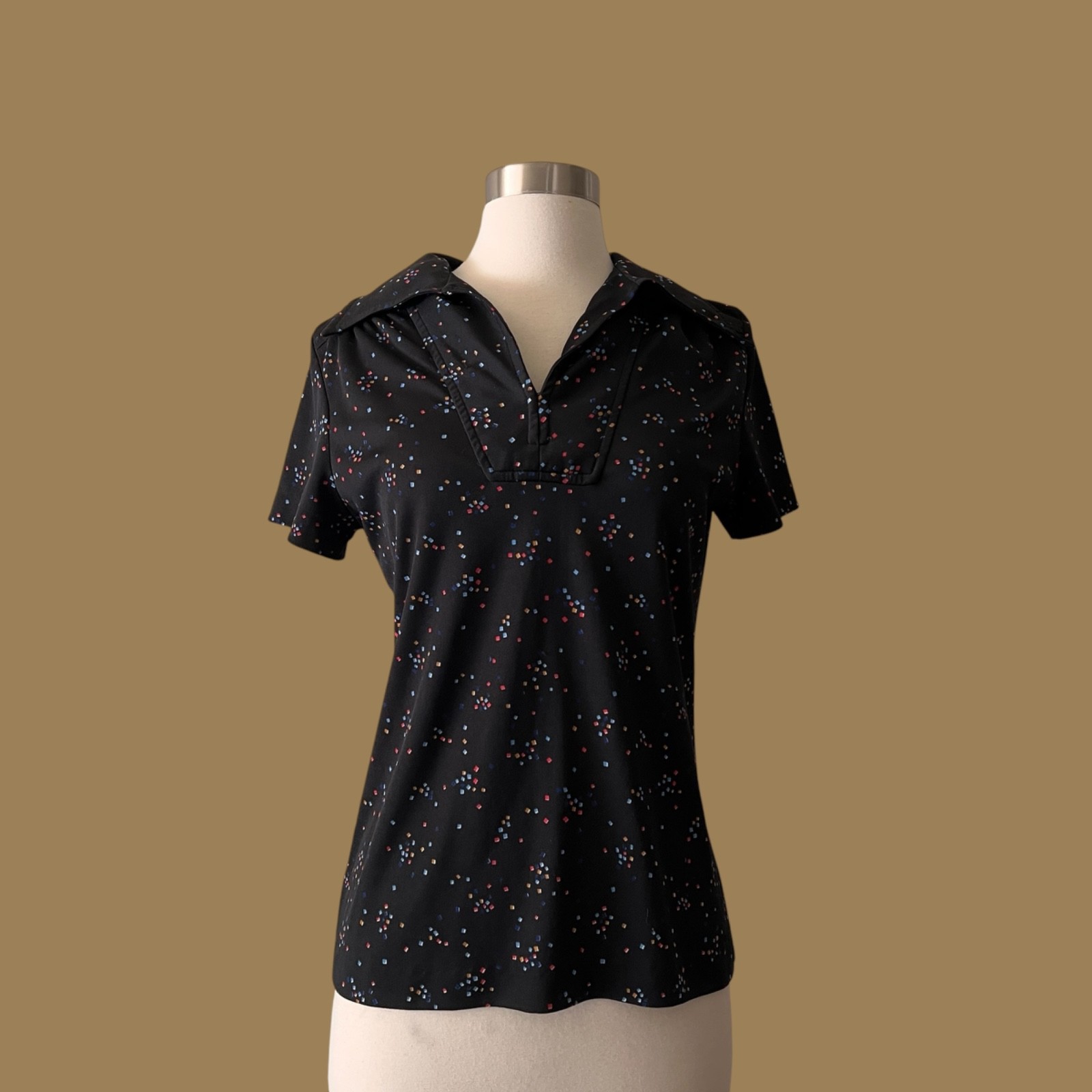 Vintage 70s Confetti Print 2 Piece Skirt & Blouse Set