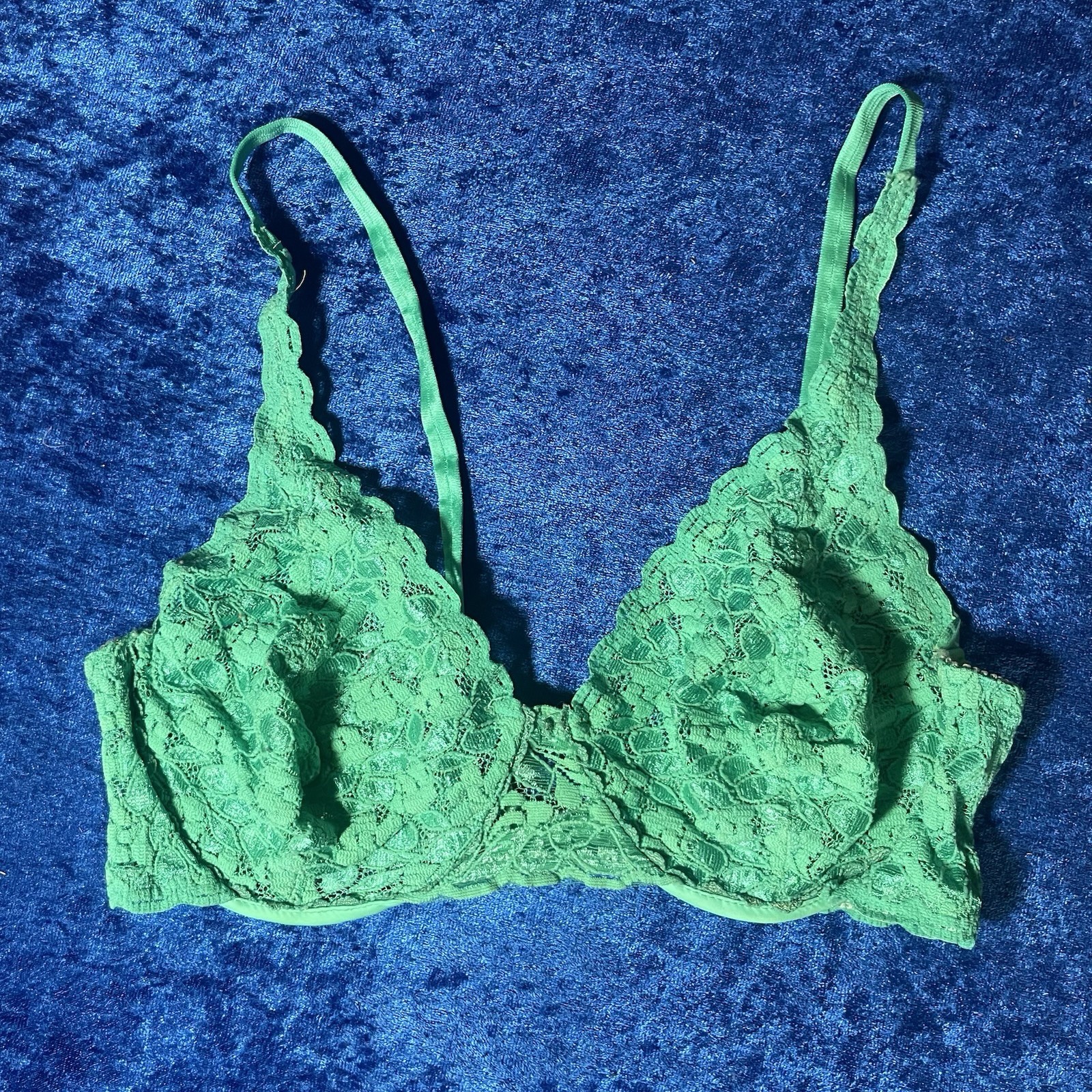 Vintage Lace Bra Teal Blue Tag Faded 36c? See Pics