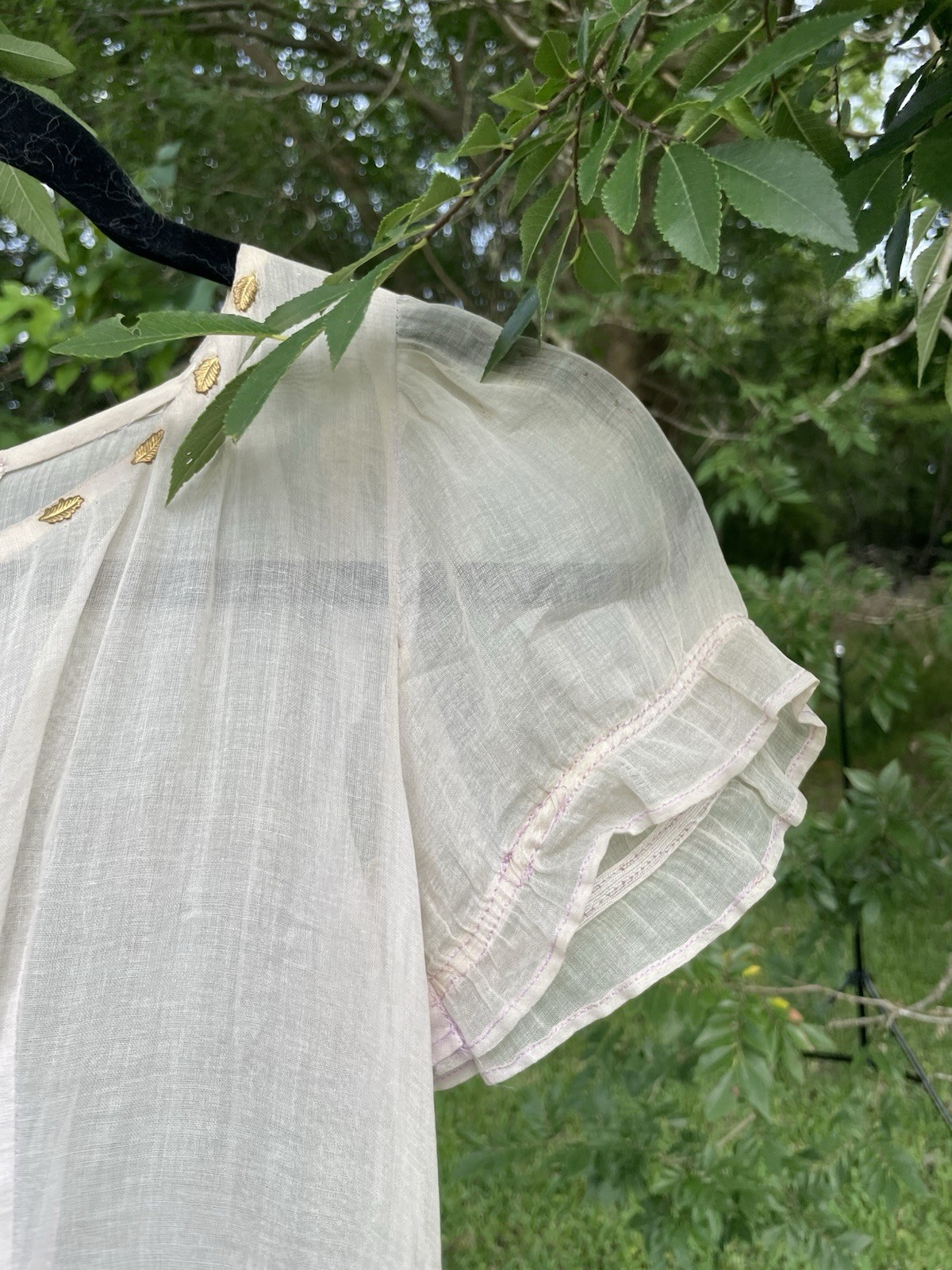 Auth antique 1900s Sheer dress Light Pink unique gold button details On The Neck