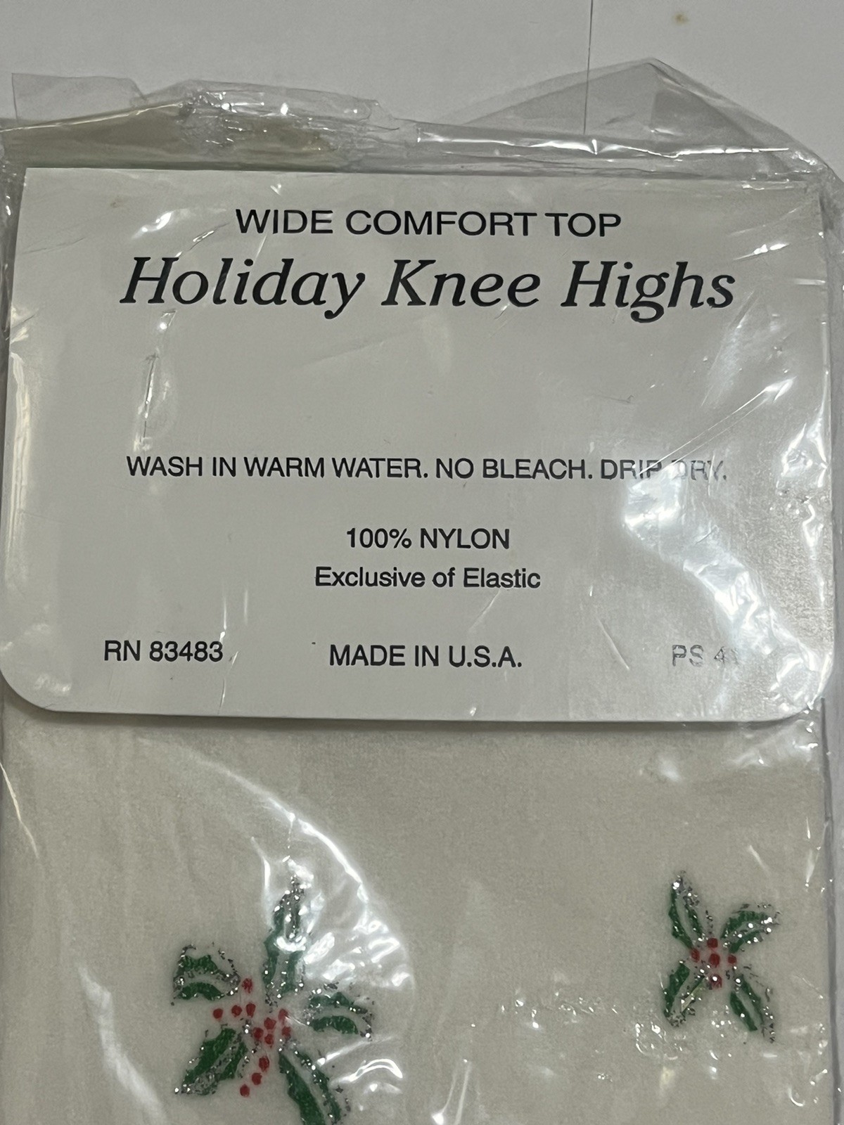 Vintage Nylon Knee High Hose Holiday Christmas Made In USA Size 9 To 11 Rare