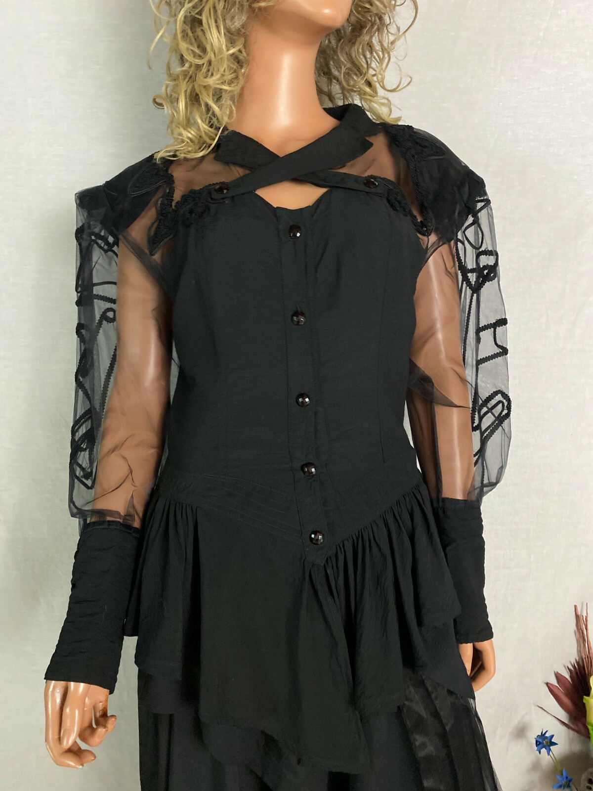 VTG 80s Stevie Nicks Style Black 2 PC Skirt Top Overlay Sheer Goth Steampunk M