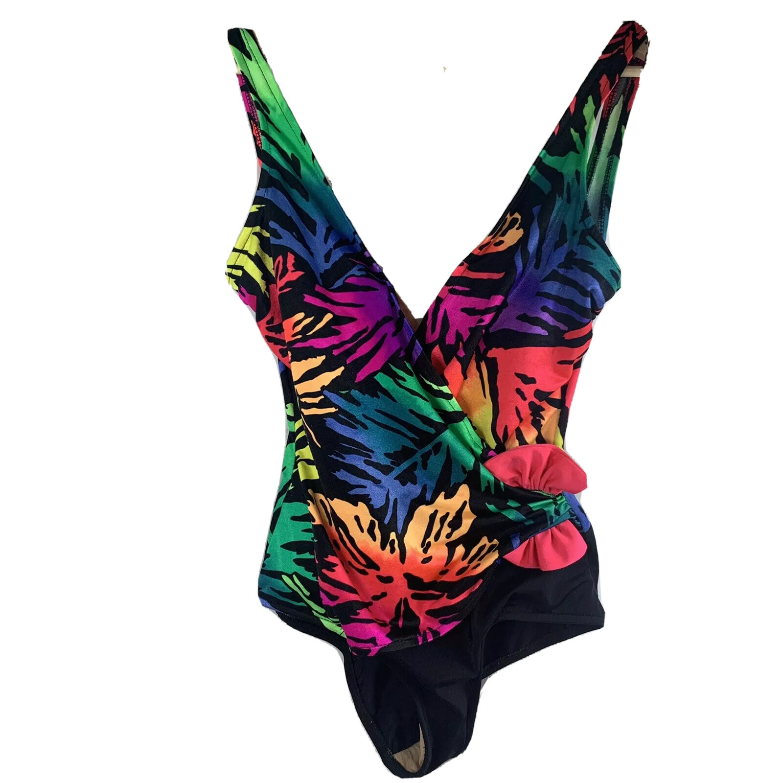 Catalina Neon Splash One Piece Swimsuit Bathing Suit Size 10 USA Vintage 1980s