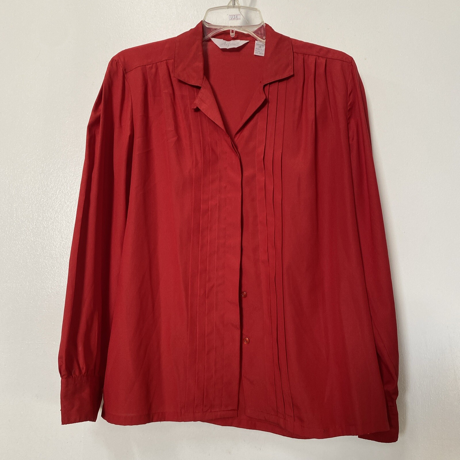 Alicia VINTAGE Women’s Polyester Red Collar Button Down Blouse Top Size 14