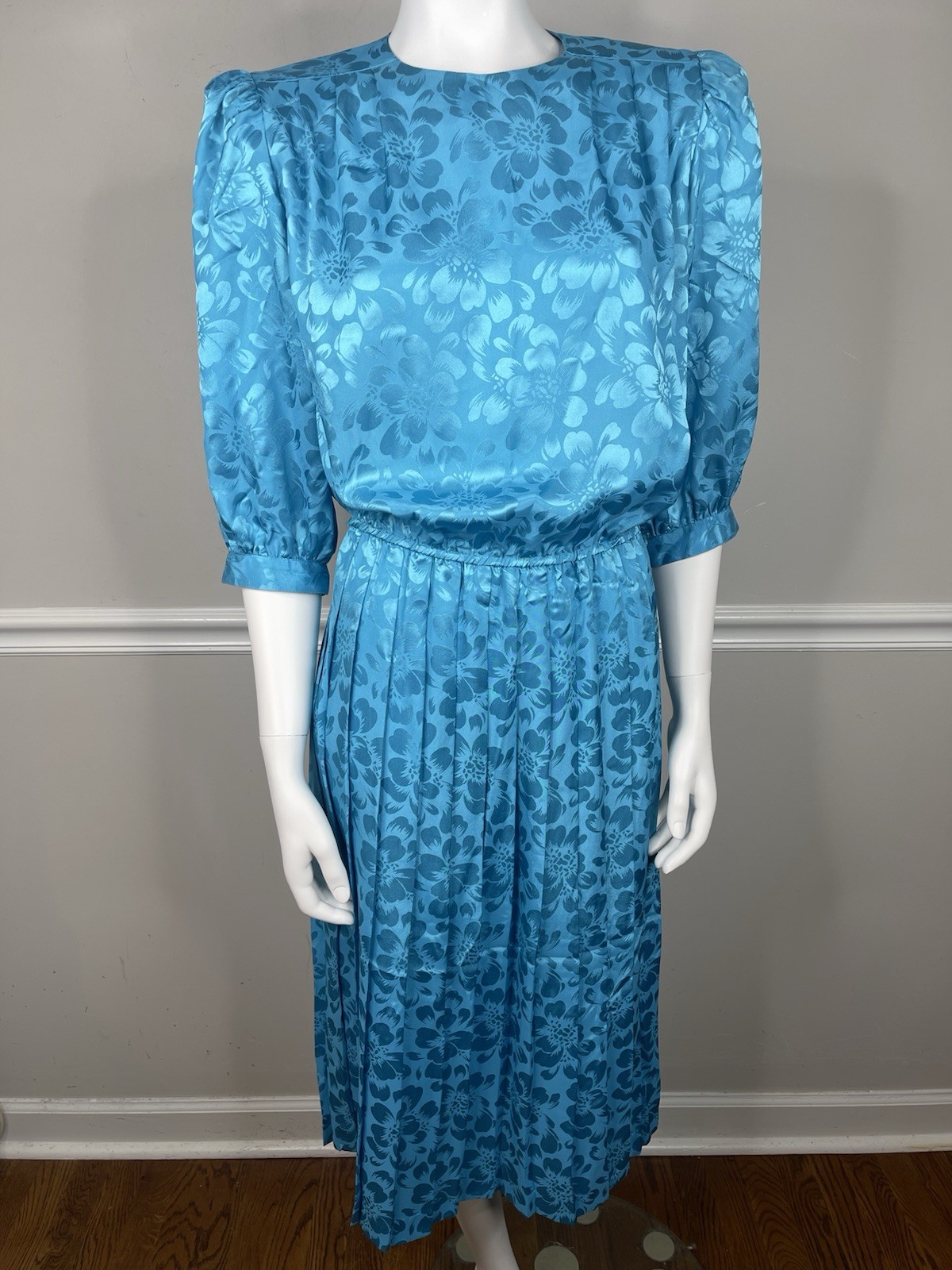 VINTAGE Argenti Pure Dynasty 80s blue Floral Secretary Dress 3/4 Sleeve Size 4