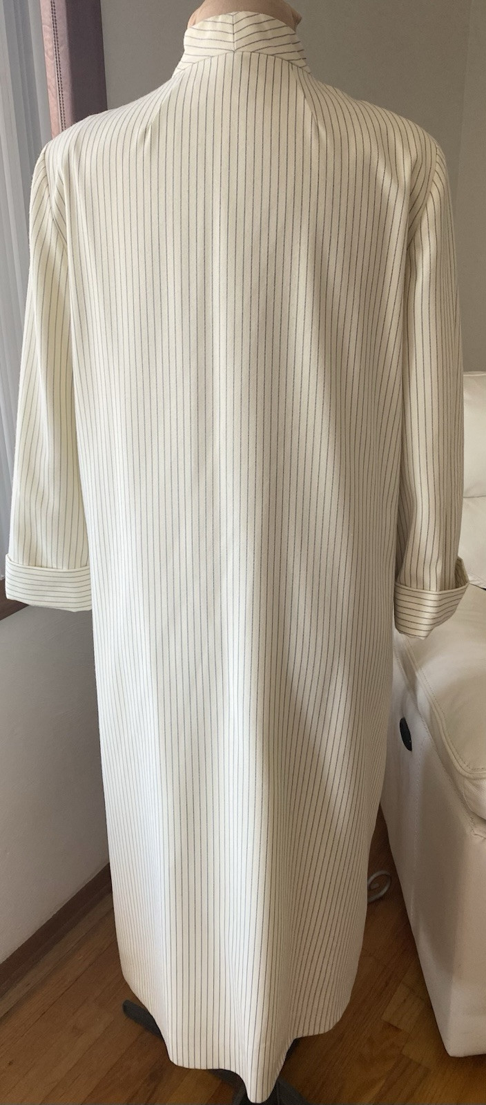 Vintage 60s FRED ROTHSCHILD Duster Coat *Large* Ivory Blue White Striped Spring