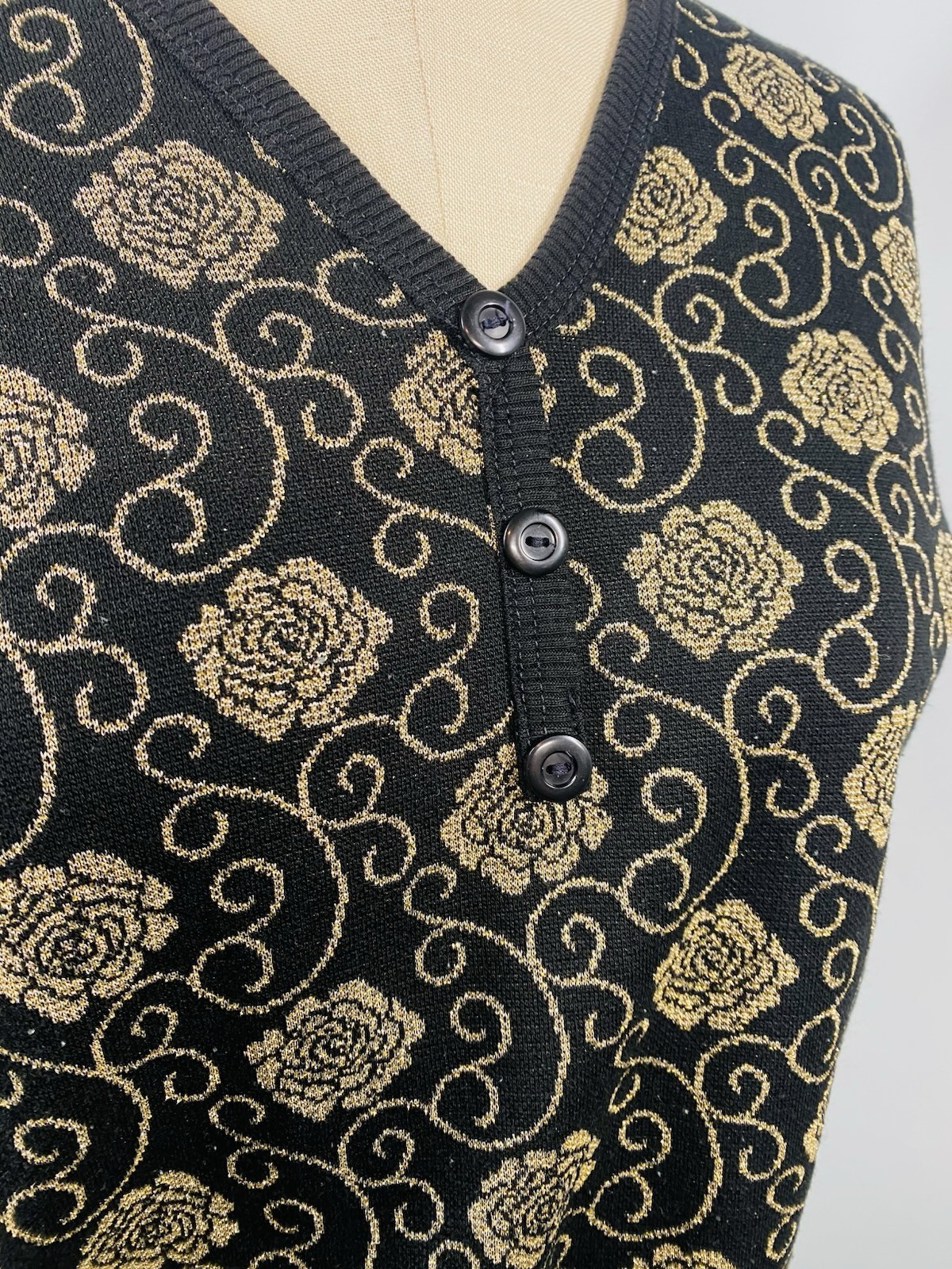 Vintage Top SIZE MEDIUM black gold lurex metallic knit sweater C.P. SPORT 80s