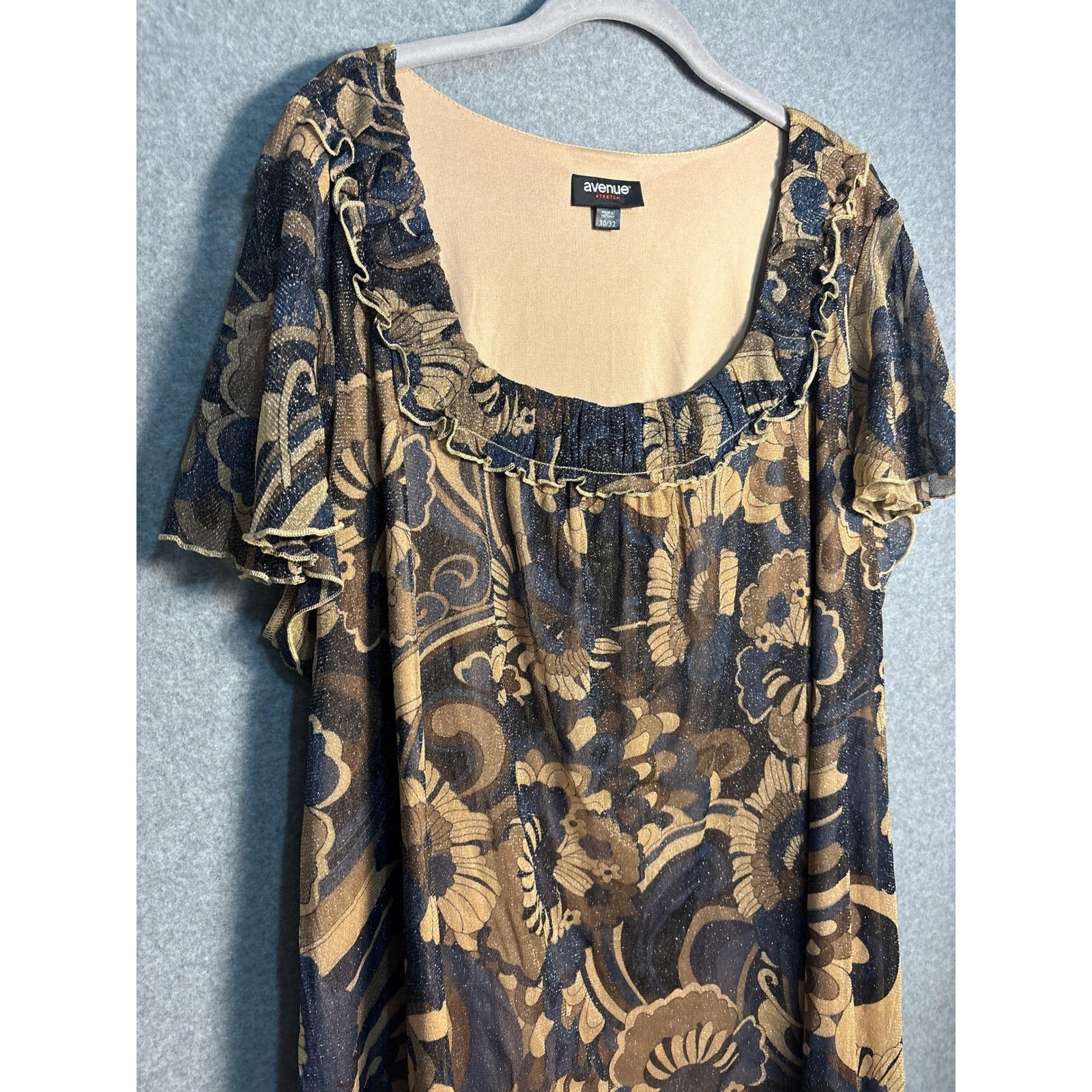 Avenue Stretch Plus Size 30/32 Metallic Boho Hippie Top Retro Y2K Blouse