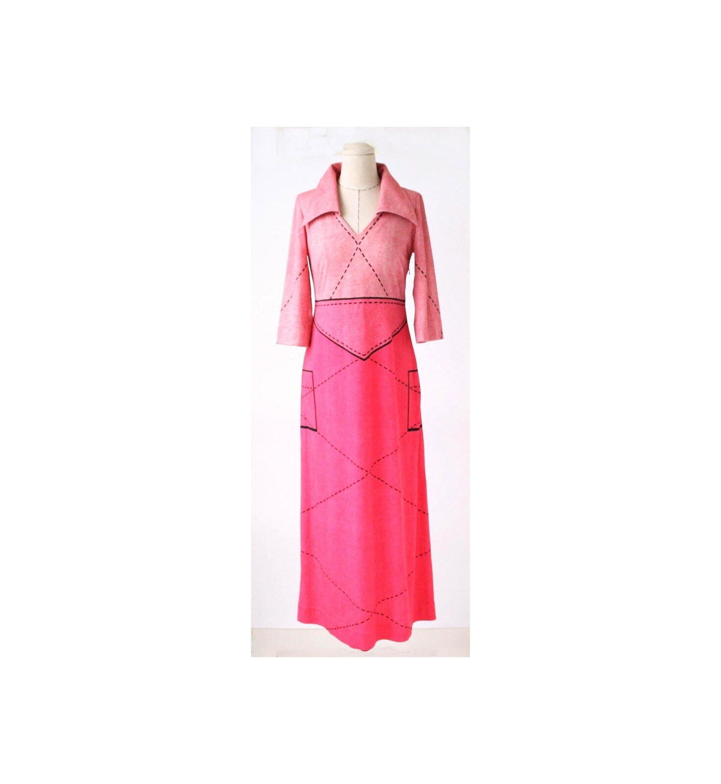 Roberta Di Camerino 1974 Pink 2 tones Jersey Trompe l’Oeil Print Maxi Dress