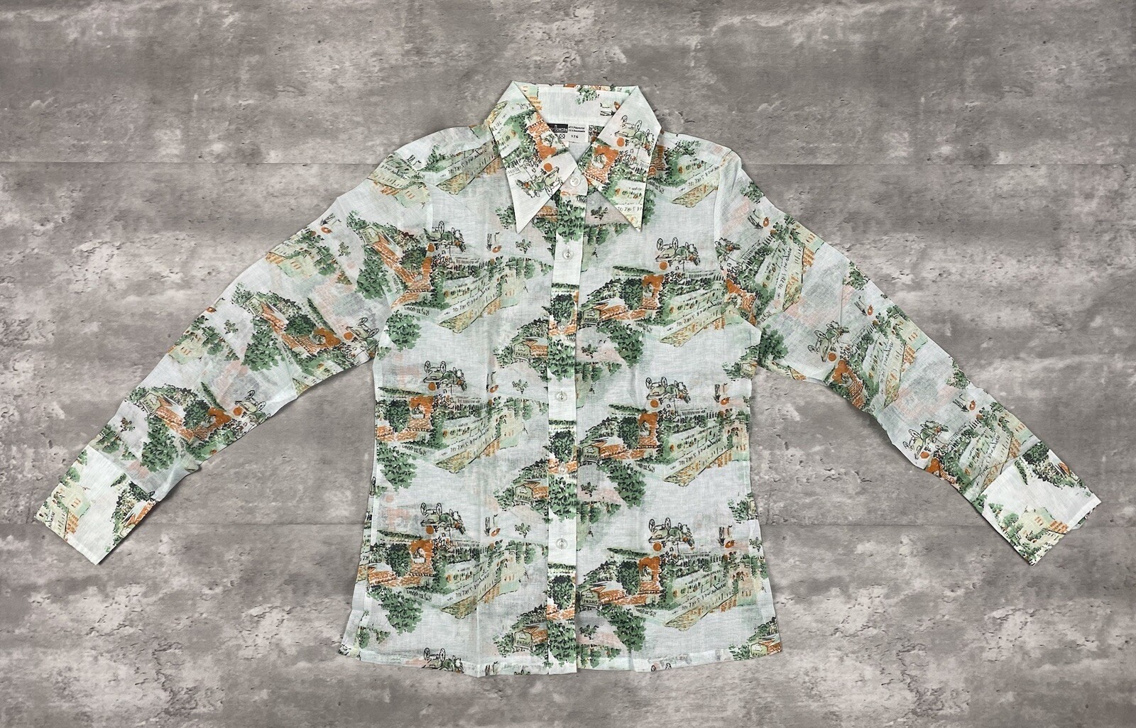 vintage 70s GARRY DUNCAN BUTTON UP SHIRT BLOUSE TOP horse carriage scenery