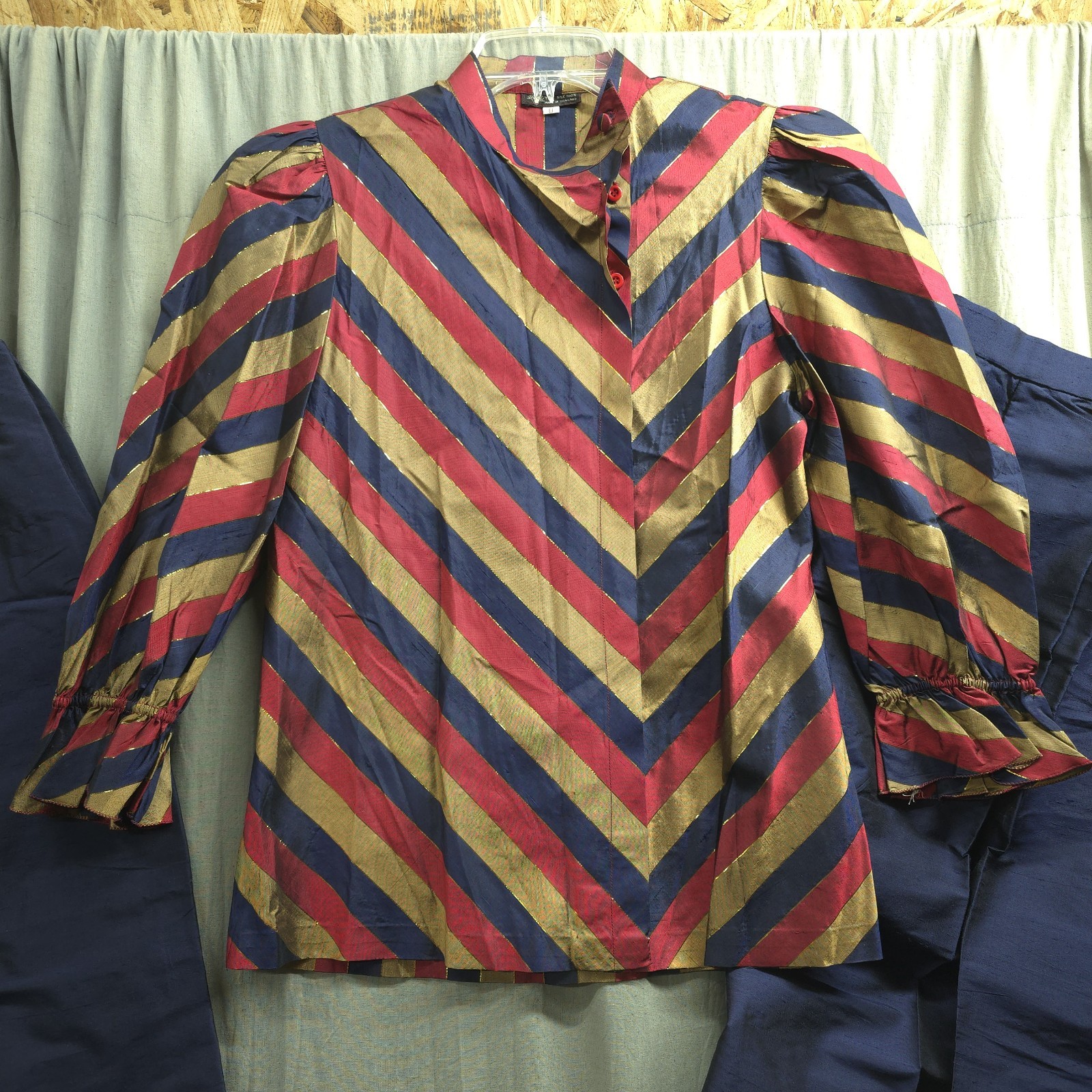 Vtg THAI SILK 3 pc Set Long Skirt, Long Sleeve Blouse, & Pants Gold, Red, & Blue