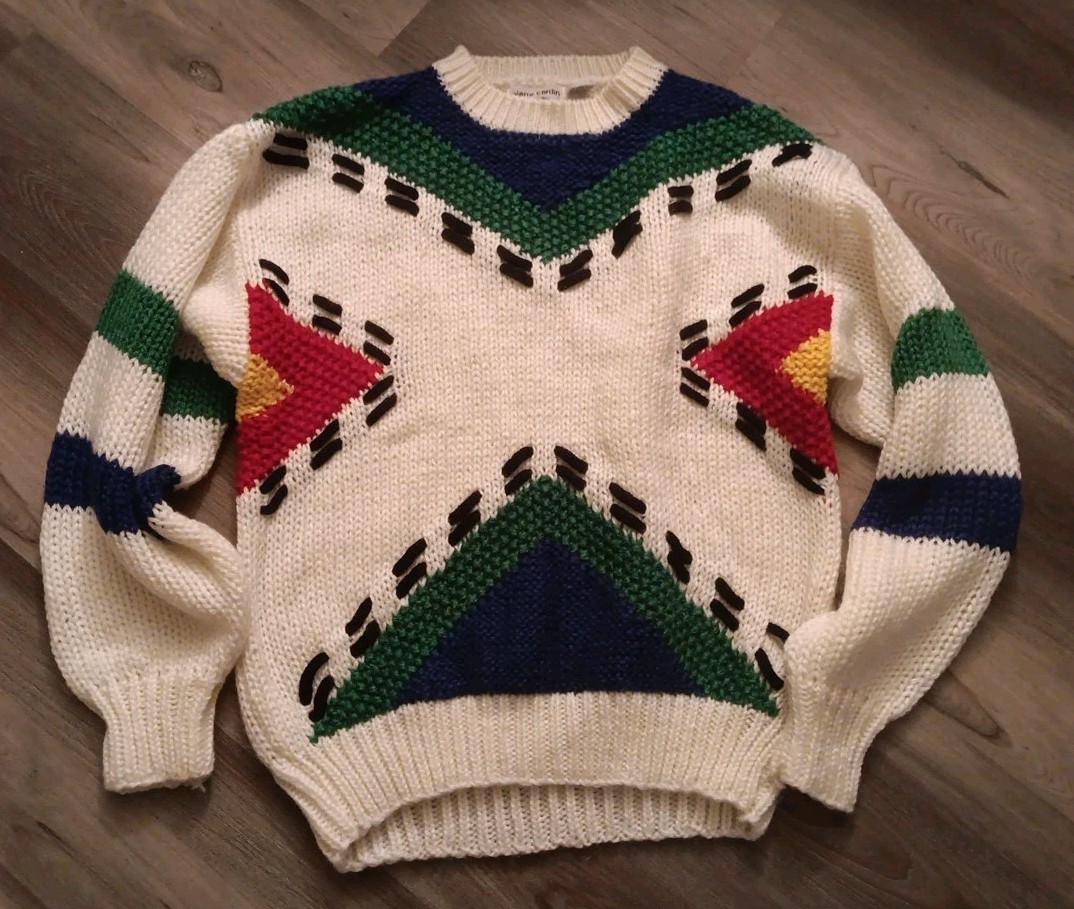 Vtg Pierre Cardin Sweater Med Multicolor Colorblock Abstract Chunky Knit Stripe