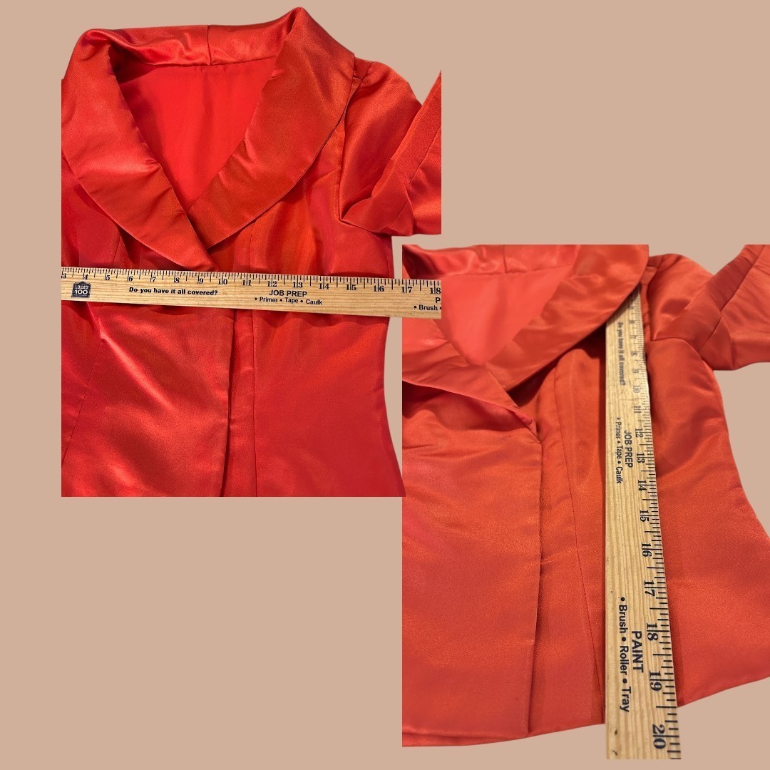 Vintage Coral 2 Piece Office Set Blazer and Skirt Satin Finish Bright SMALL