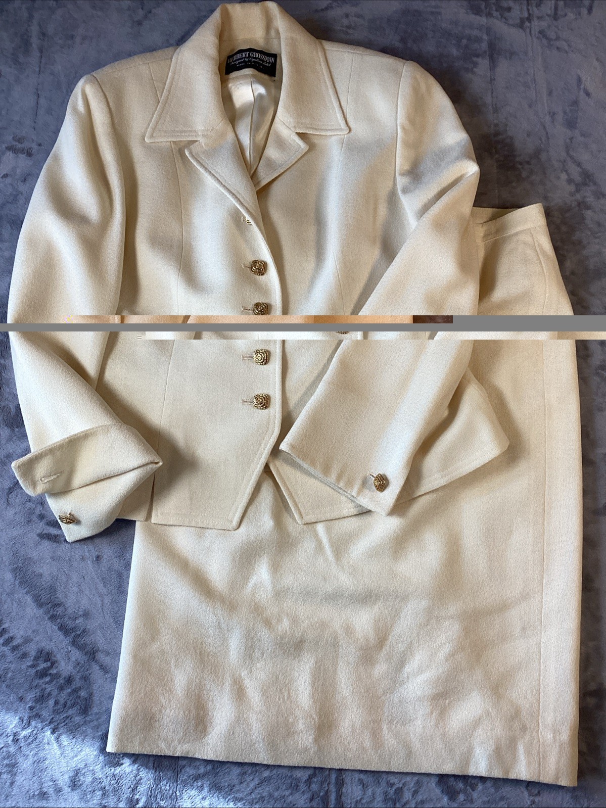 Vintage Y2K Herbert Grossman Cynthia Sobel Ivory Wool. Jacket Skirt Set Sz 10