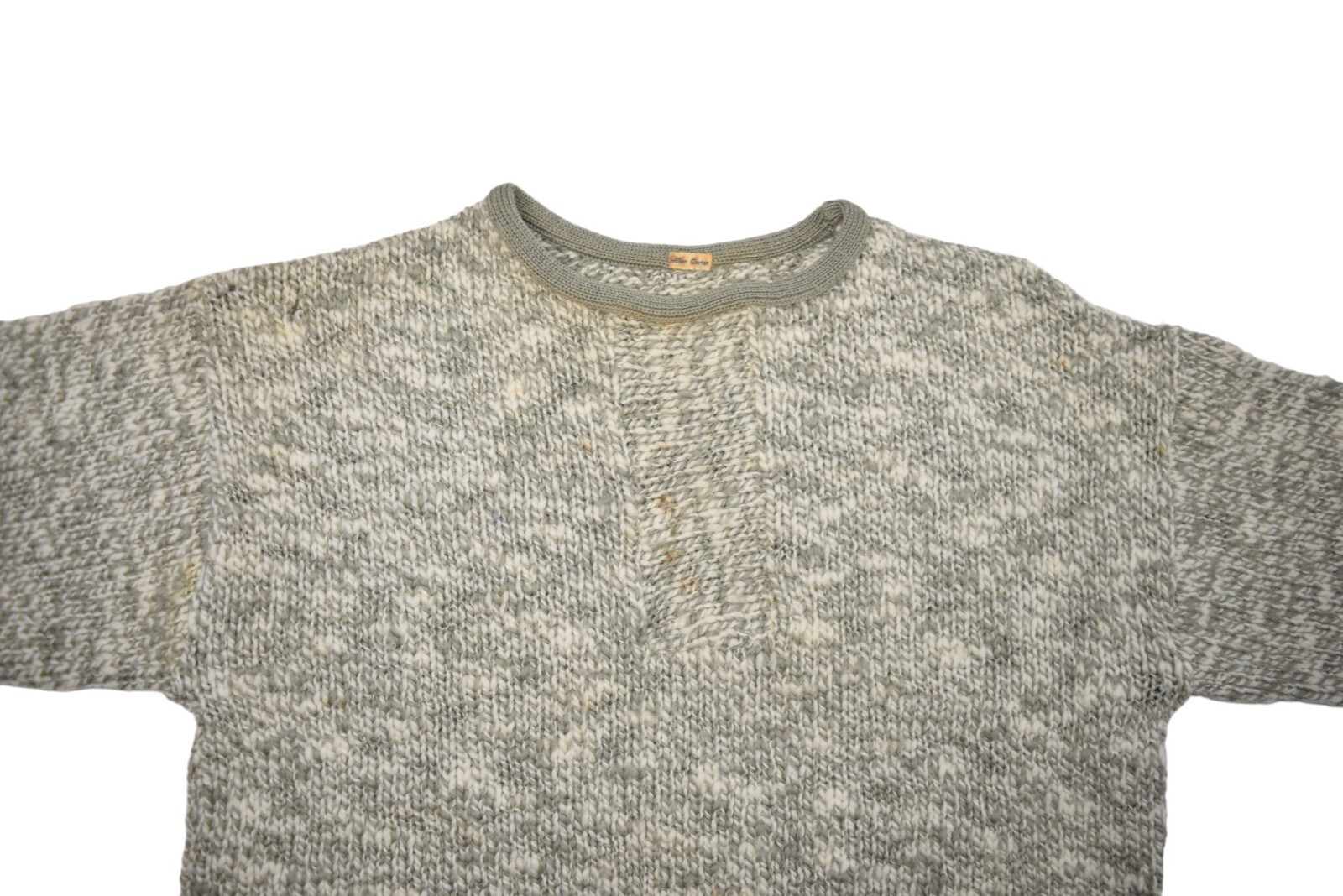 Vintage Hand Knit Sweater Womens Small Wool Crewneck 1/2 Sleeve Cropped Ringer