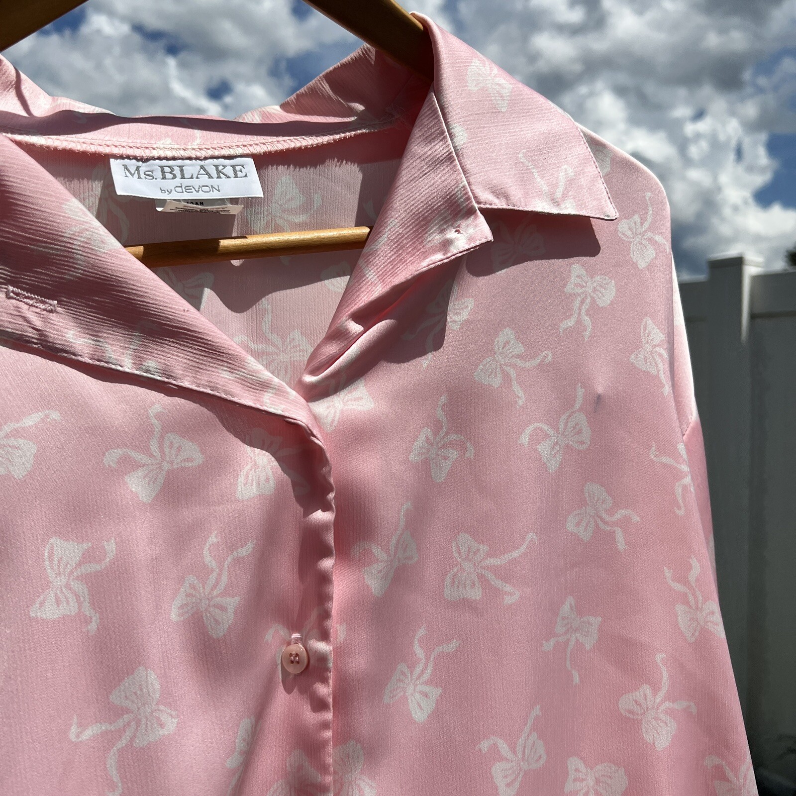 Ms. Blake Devon Vtg Blouse Long Sleeve Button Shirt Pink Bow Union 20W Coquette