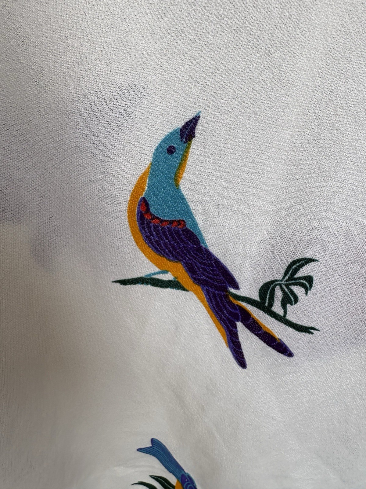 Vintage Le Voy’s Bird Print Dress M Made USA White Tropical Birds Midi