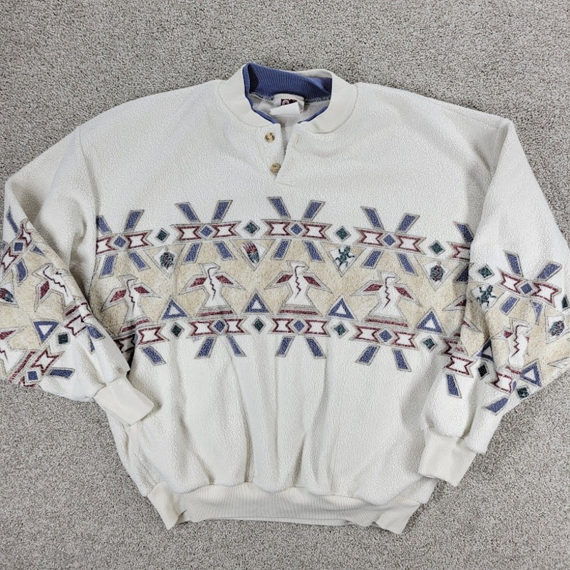 Vintage 90’s Art Unlimited Aztec Sweatshirt Womens M White Brown Phoenix Fleece