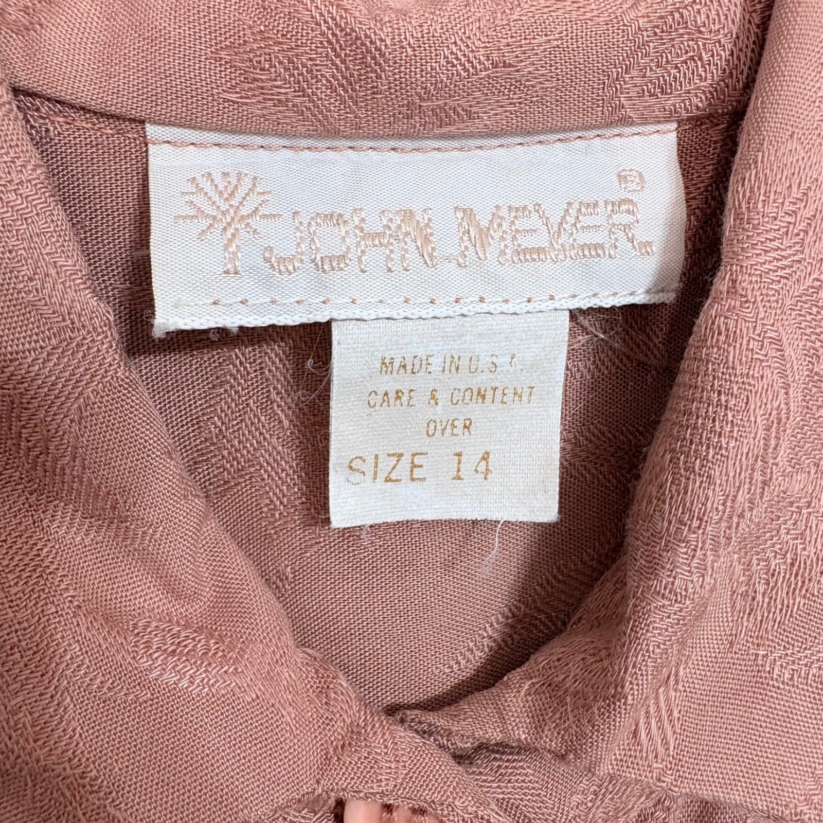 Vintage John Meyer 70s Embossed Floral Jacquard Blouse Terracotta Pink Size 14