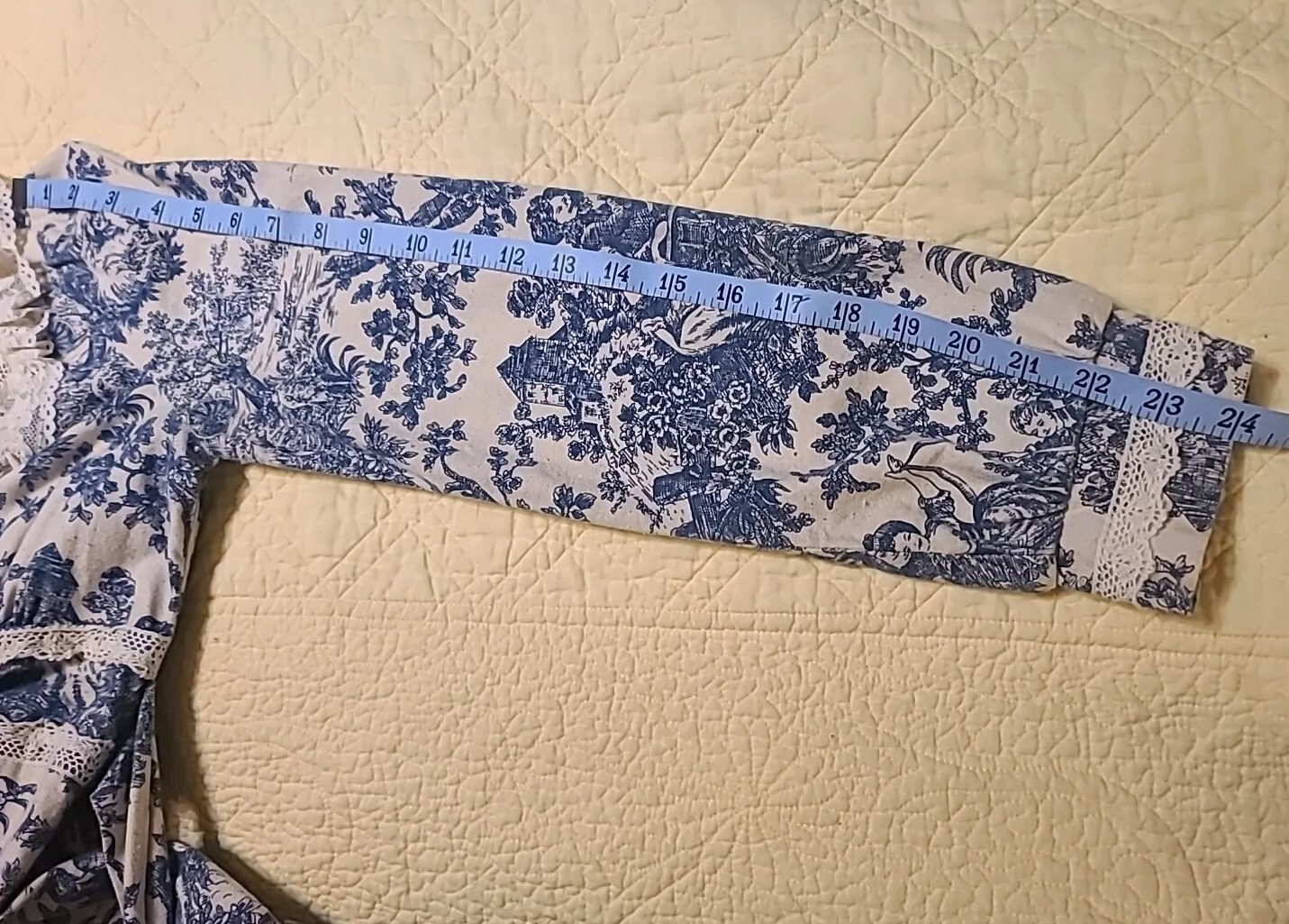 Gunne Sax Jessica Mcclintock Toile De Jouy Prarie Dress Vtg 70s Sz 9 Blue Cream