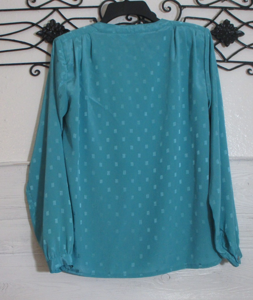 Vintage Alicia Blouse Size 8 Long Sleeve Teal Button Up