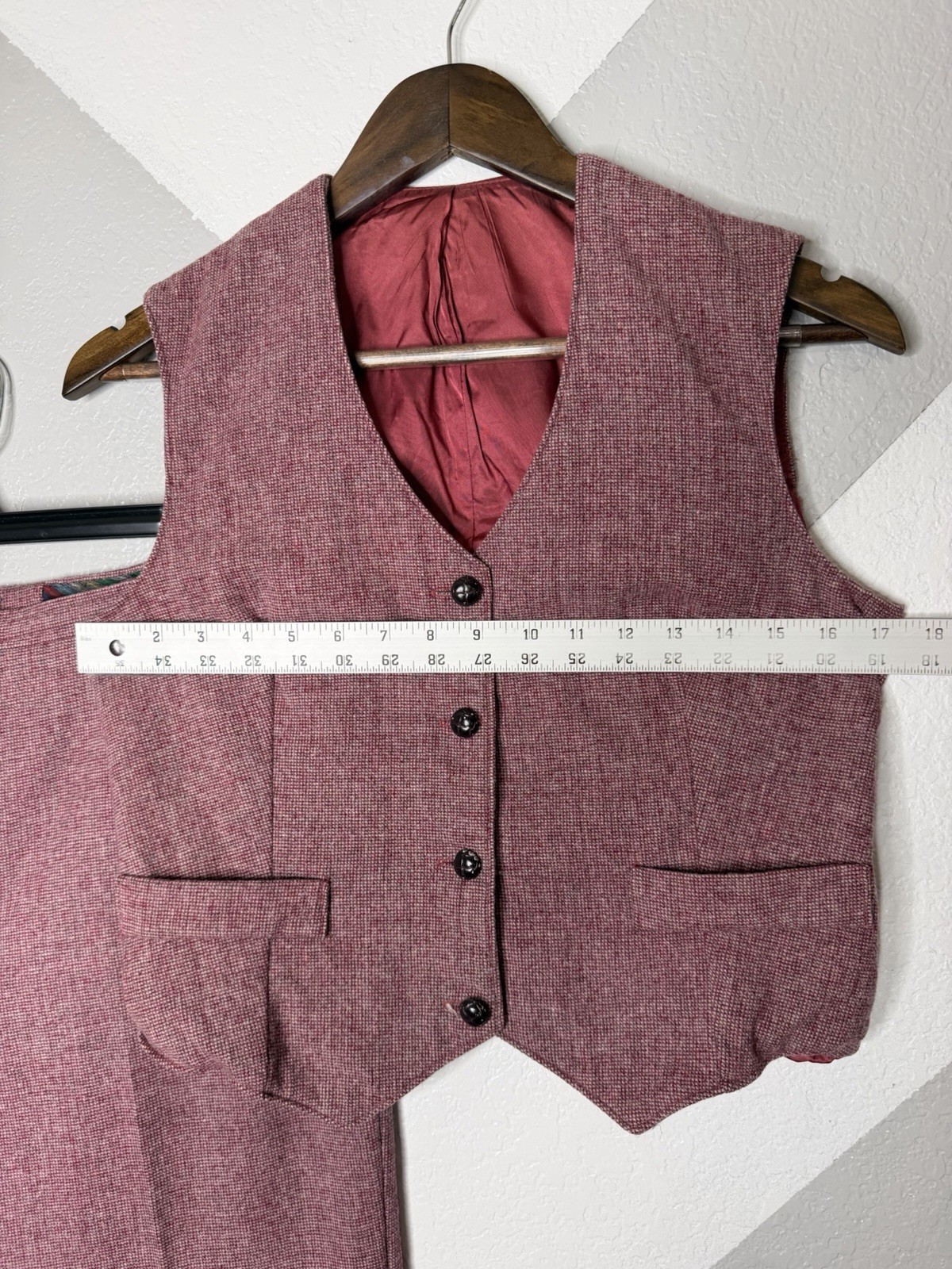 Vintage 1980s SIR for Her Wool Pant Suit Vest Set Burgundy Women’s 32×32