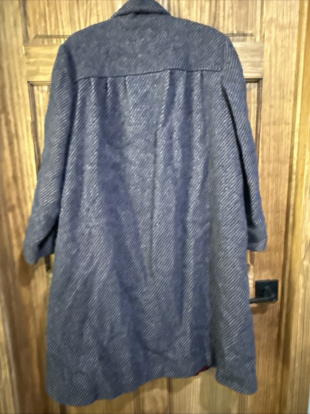 Vintage Lorendale Wool Coat Blue Tweed Attached Scarf Collar L/XL No Tag