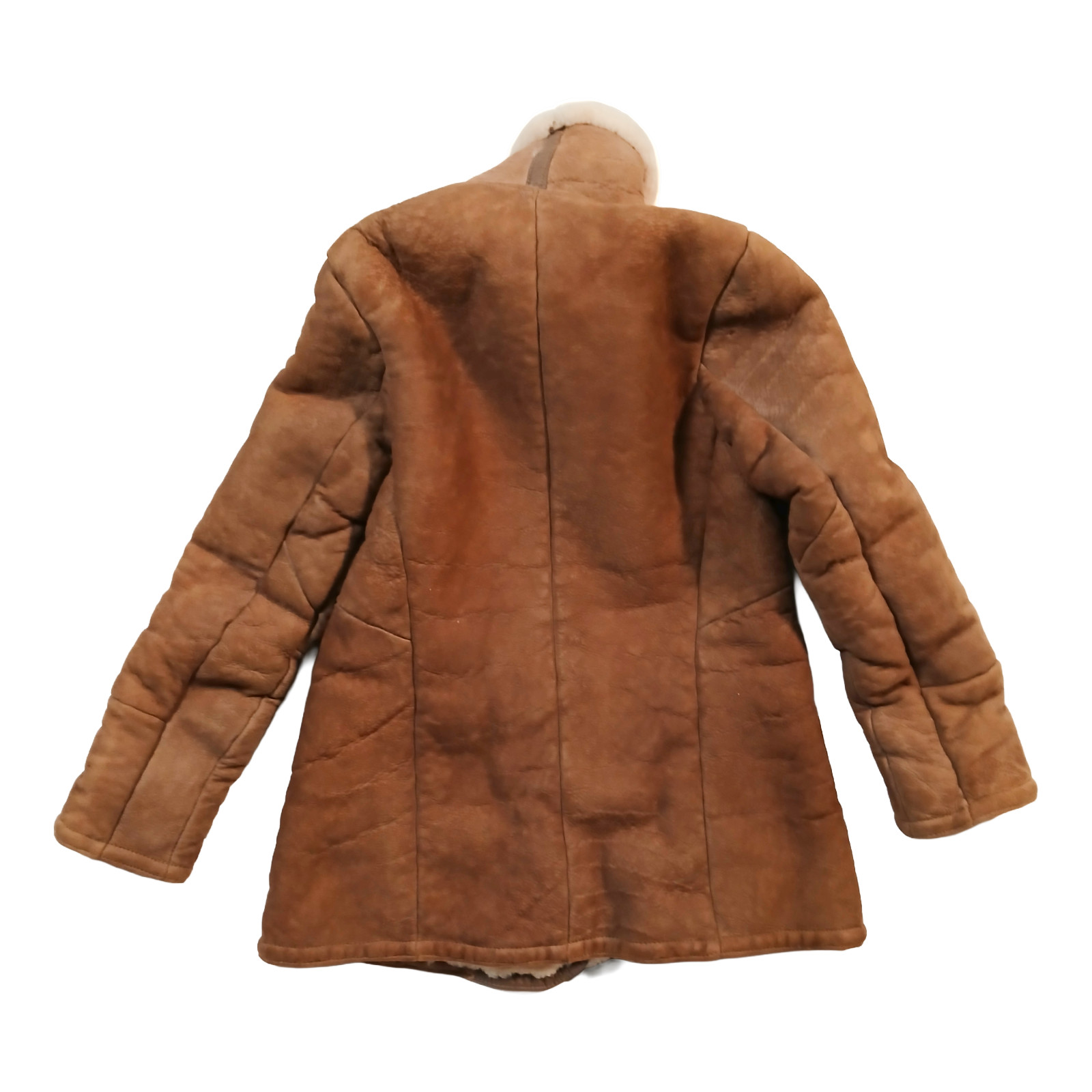 Knight Tailors Shearling Sheepskin Coat Womens 34 XS Brown Suede Vintage 70s 80s