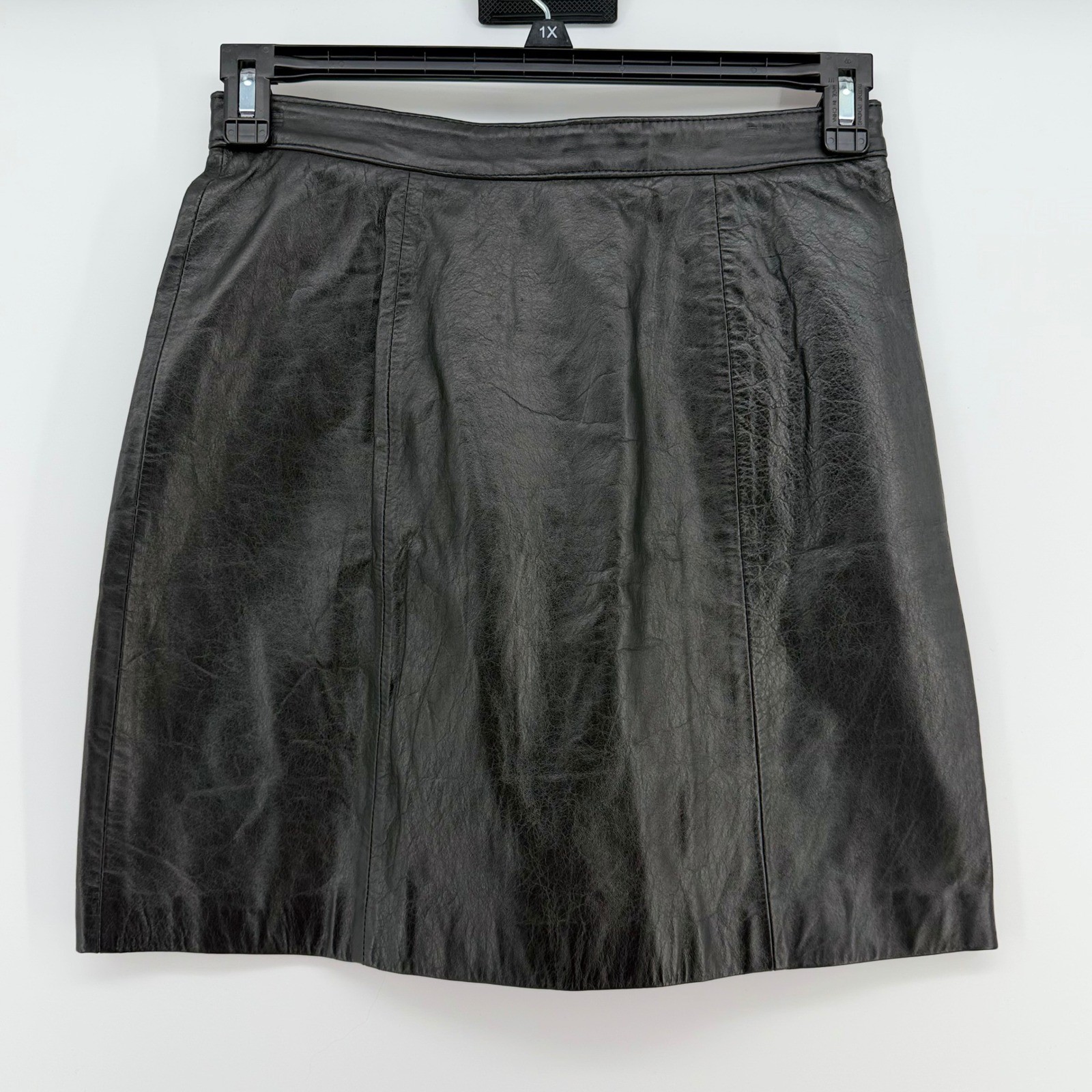 Vintage Bermans Black Leather Skirt Womens 12 Fully Lined Y2K Minimalist Midi