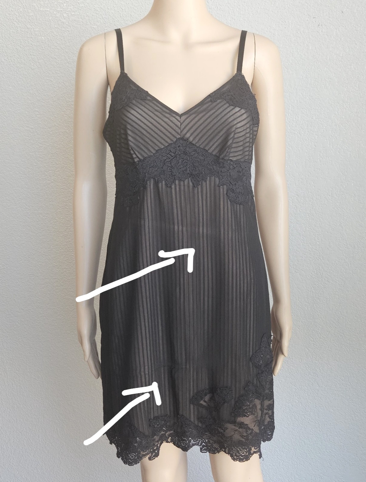 SOMA Pinstripe SLIP DRESS CHEMISE GOWN Stretch Sz S Short Lace Steampunk Nightie
