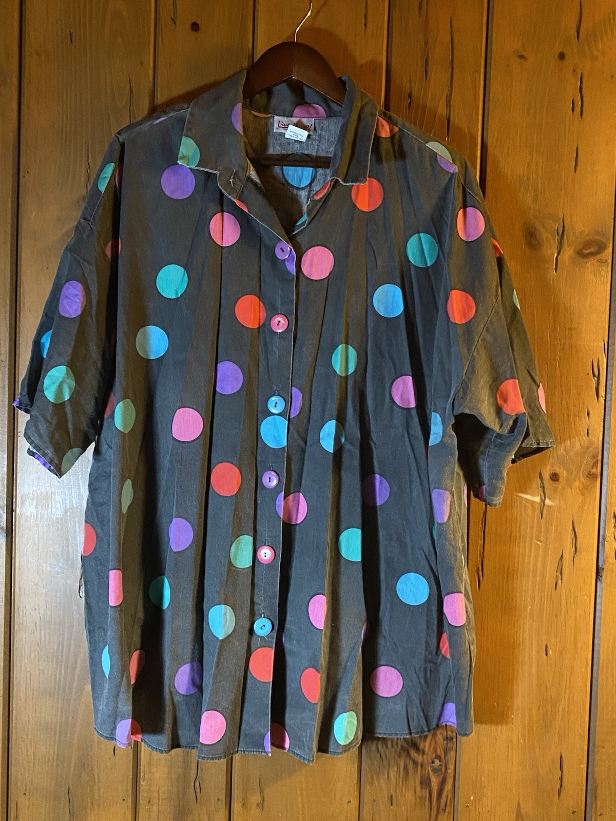 VTG 80s 90s Live It Up! Funky Colorful Polka Dot Oversized Shirt Blouse PLUS 28W