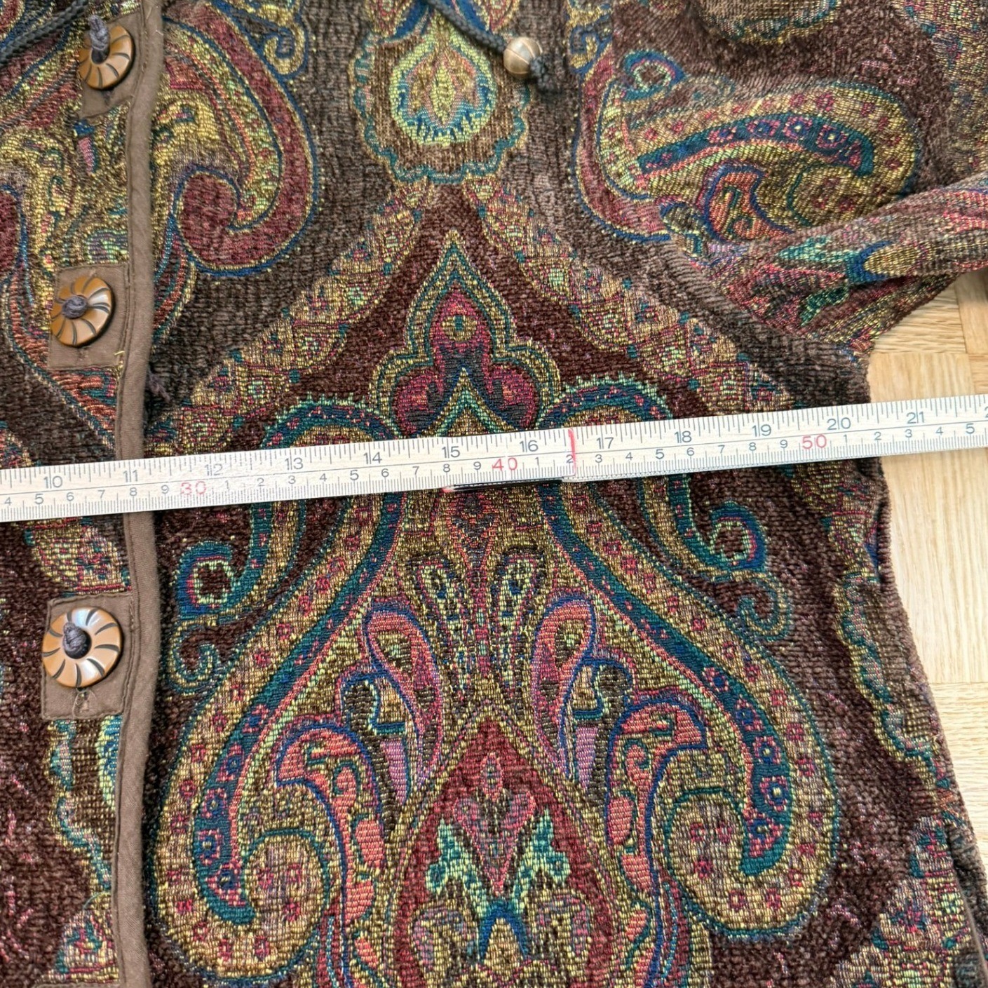 Flashback Vintage Tapestry Paisley Jacket Brown Boho Toggle Button Coat Large