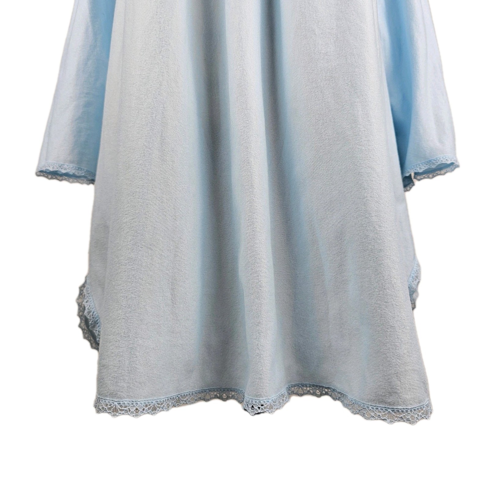 Vintage Vanity Fair Blue Nylon Lace Trim Long Sleeve Nightgown Sleepwear Small