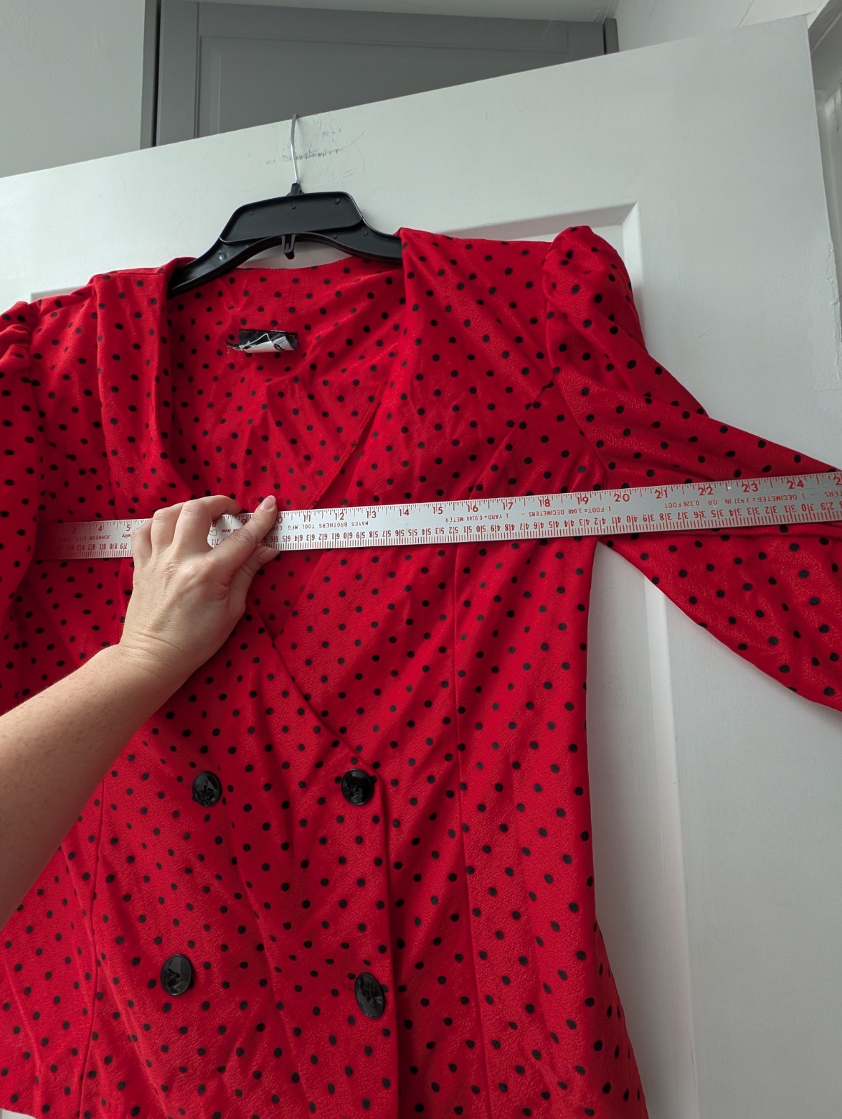 Vintage Whirlaway Frocks Top Red Black Polka Dot Shoulder Pads 12 Medium Large