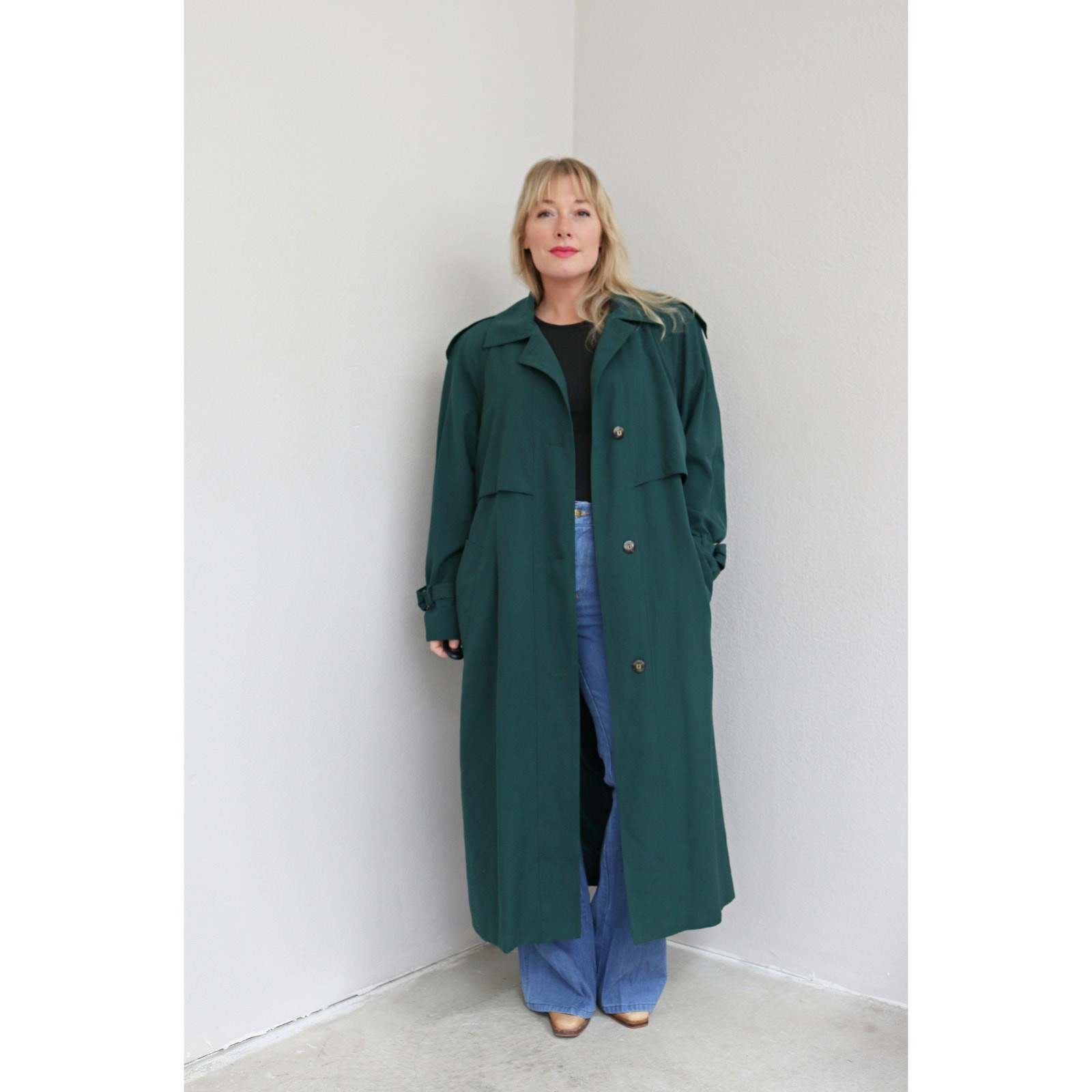 1980’s Vintage Classic Evergreen Full Length Belted Trench Coat ~ Women’s MD LG