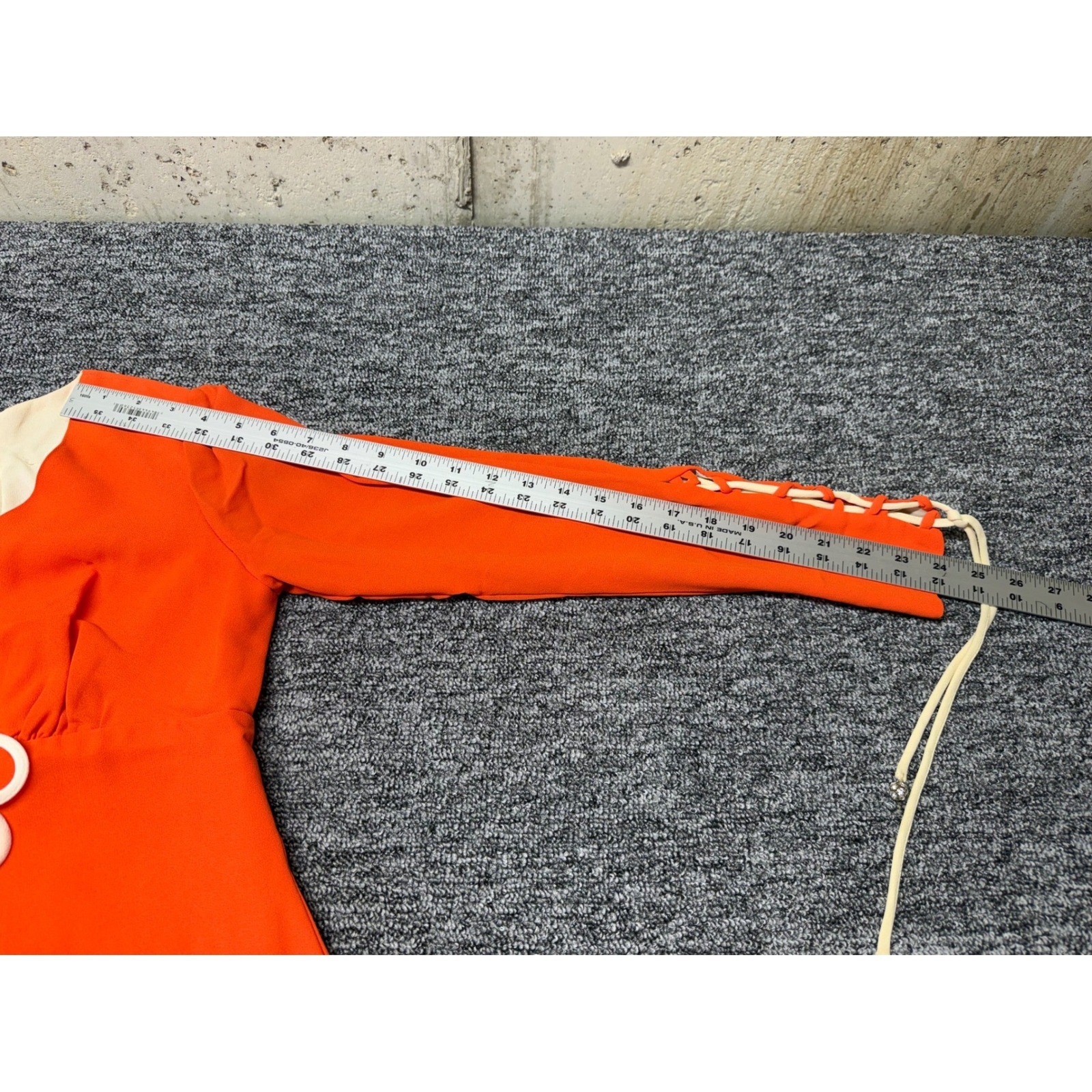 Vintage 60s 70s Orange Lace Up Maxi Dress Hostess Gown Rhinestone Aglets Mod S