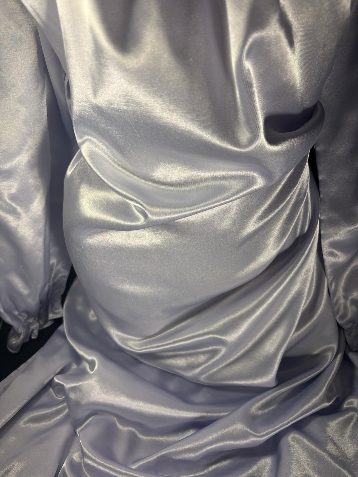Vtg Satin Soft Lilac Quilted Long White Lace Pearl Frilly Nightie Nightgown XL