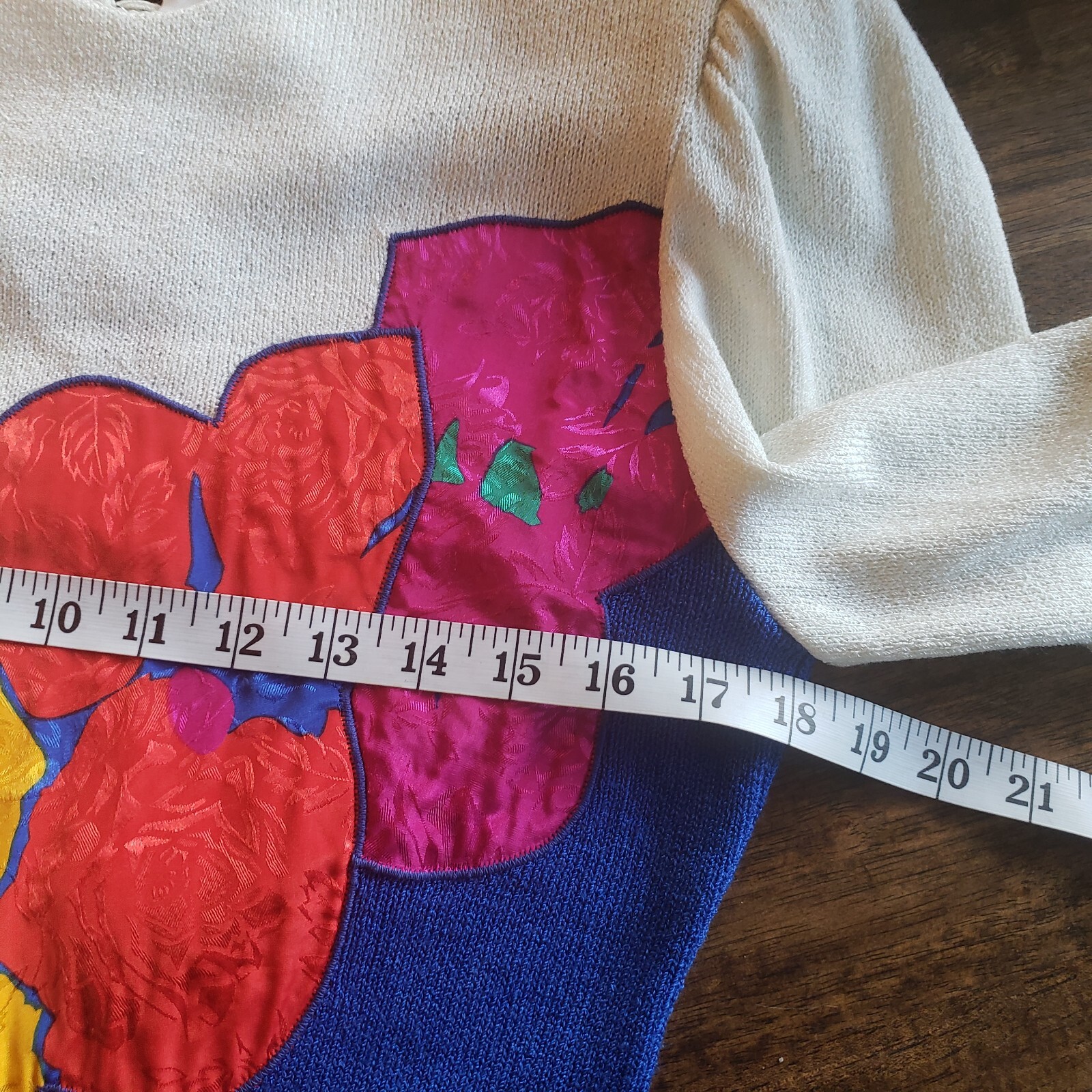VTG Anthony Sicari Sz 12 80s Sweater Color Block Flowers Blue Red Pink White USA
