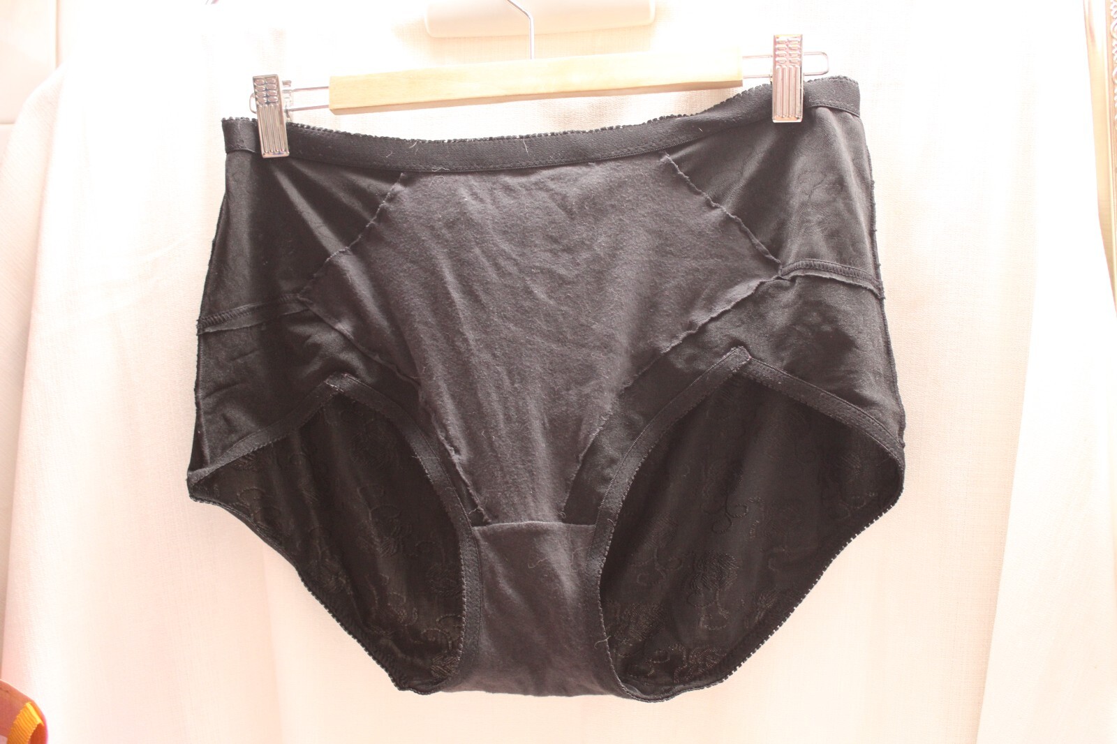 Vint. Sissy Nylo/Spand Black Lace Brief High Waist Tummy Control Silky Panties 8