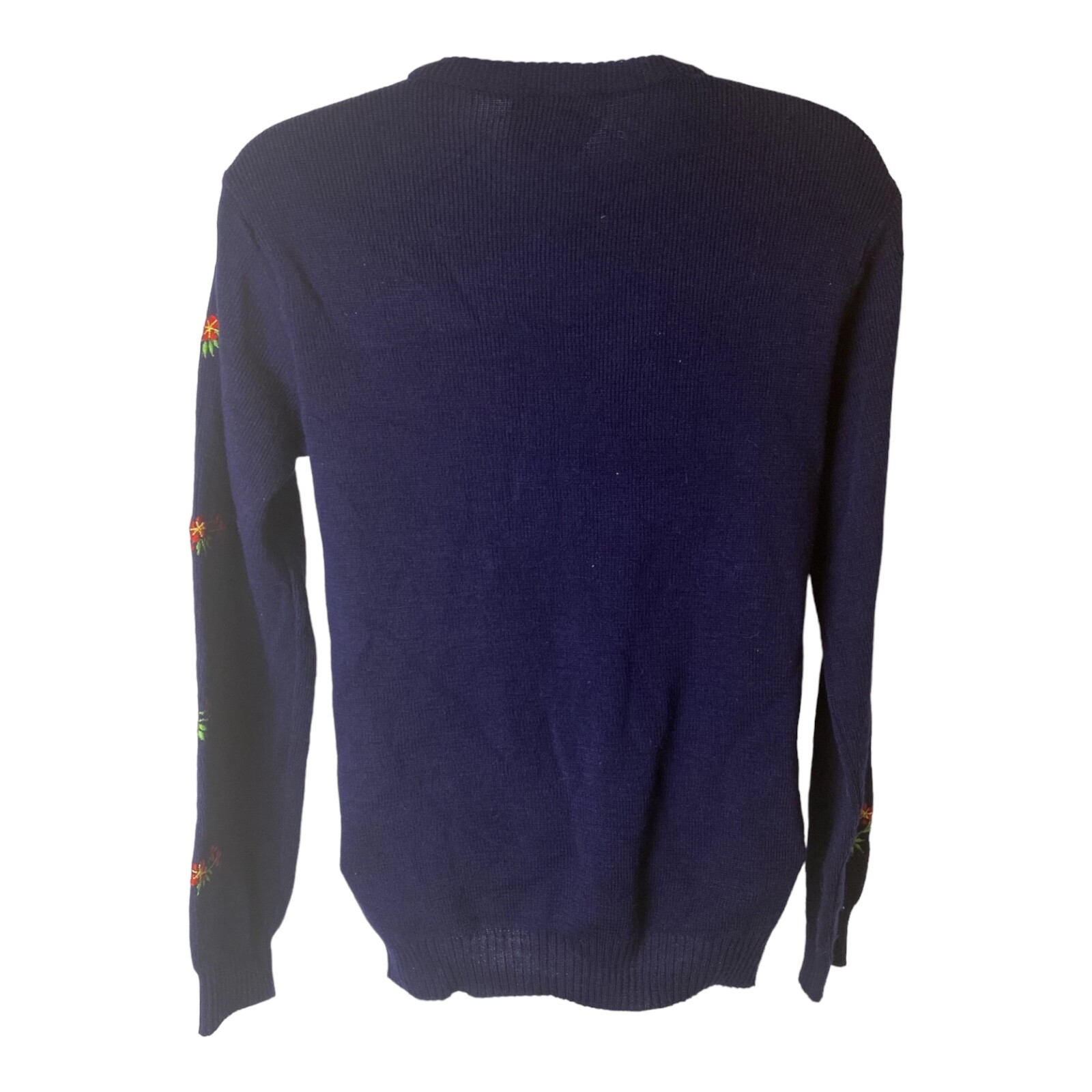 Cyn Les Shirlee Designs Sweater Womens M Blue Long Sleeve Floral Embroidered Vtg