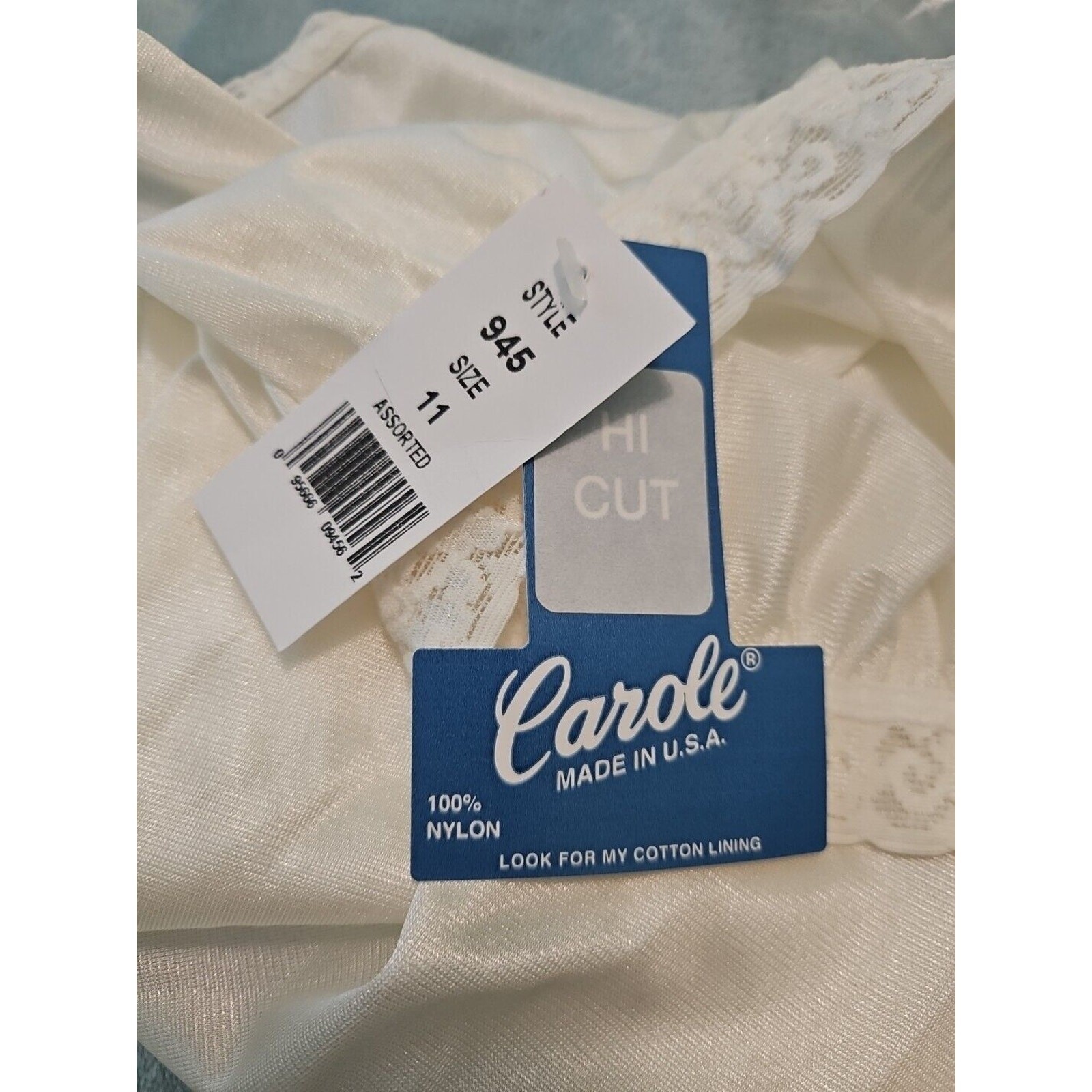 NOS NEW Vintage CAROLE Size 11 Lace Trim Beige Nylon Hi Cut Granny Panties