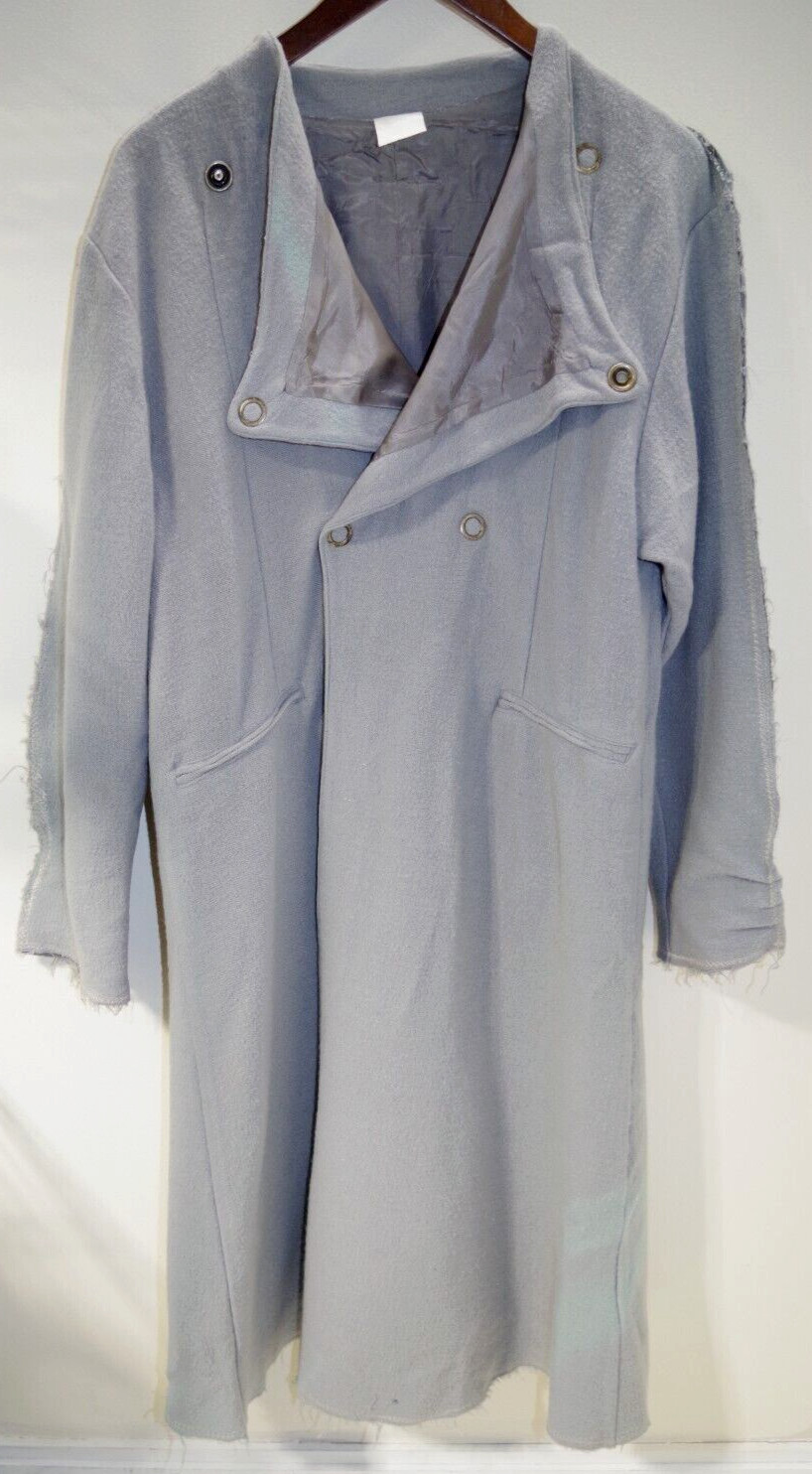 218 – J MORGAN PUETT vintage Long COAT DRESS Gray Wool Gauze SM Snaps Bee Label